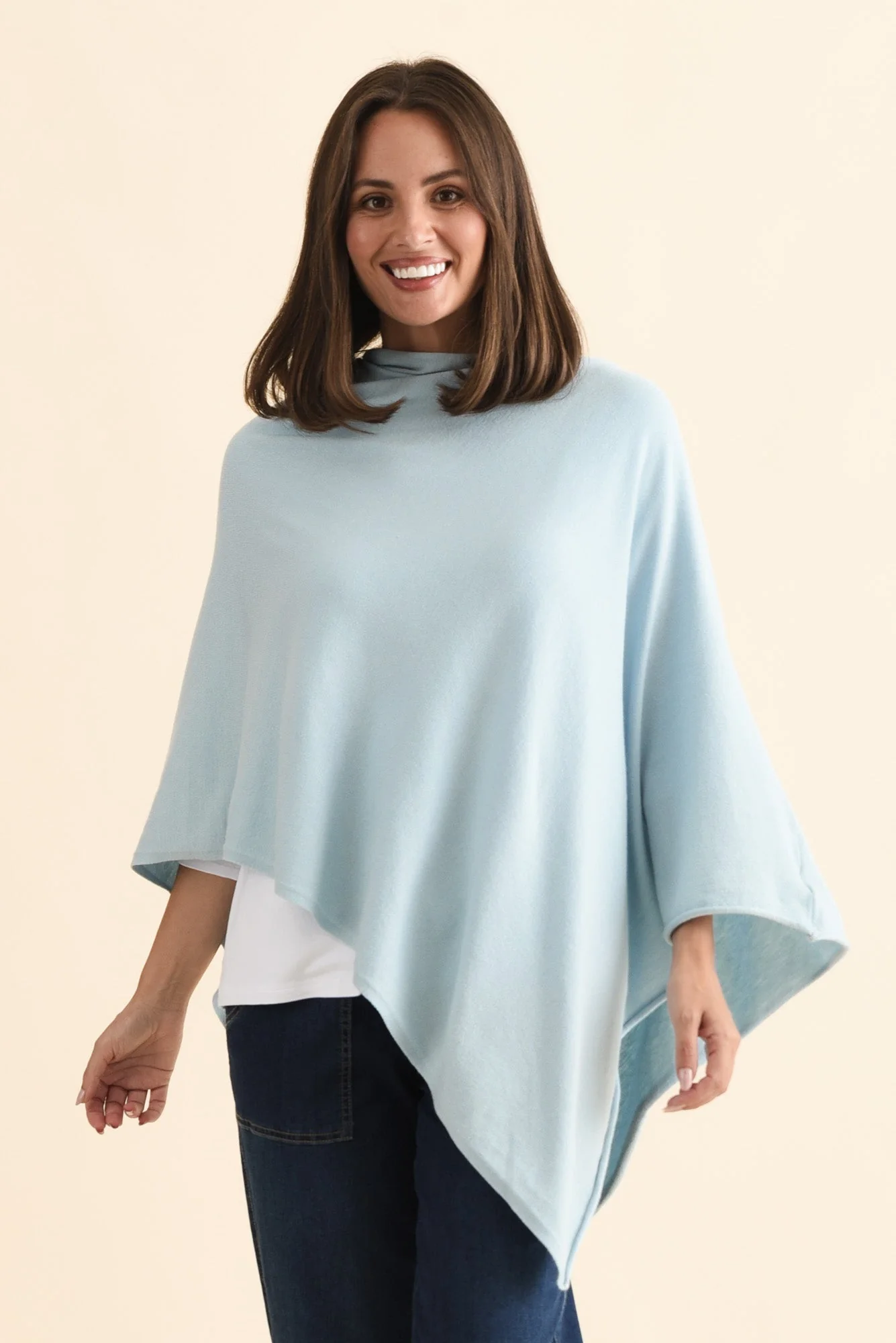 Amy Sky Blue Wool Blend Poncho