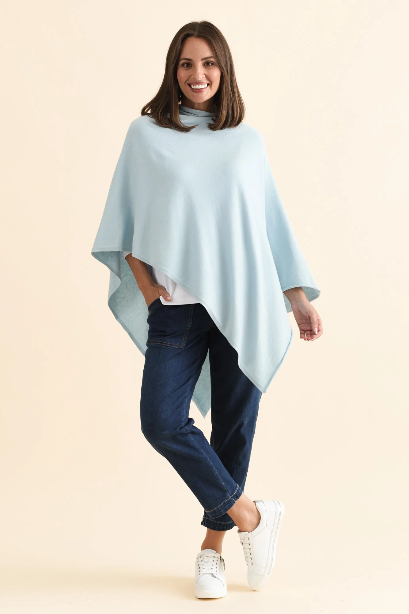 Amy Sky Blue Wool Blend Poncho - Image 2