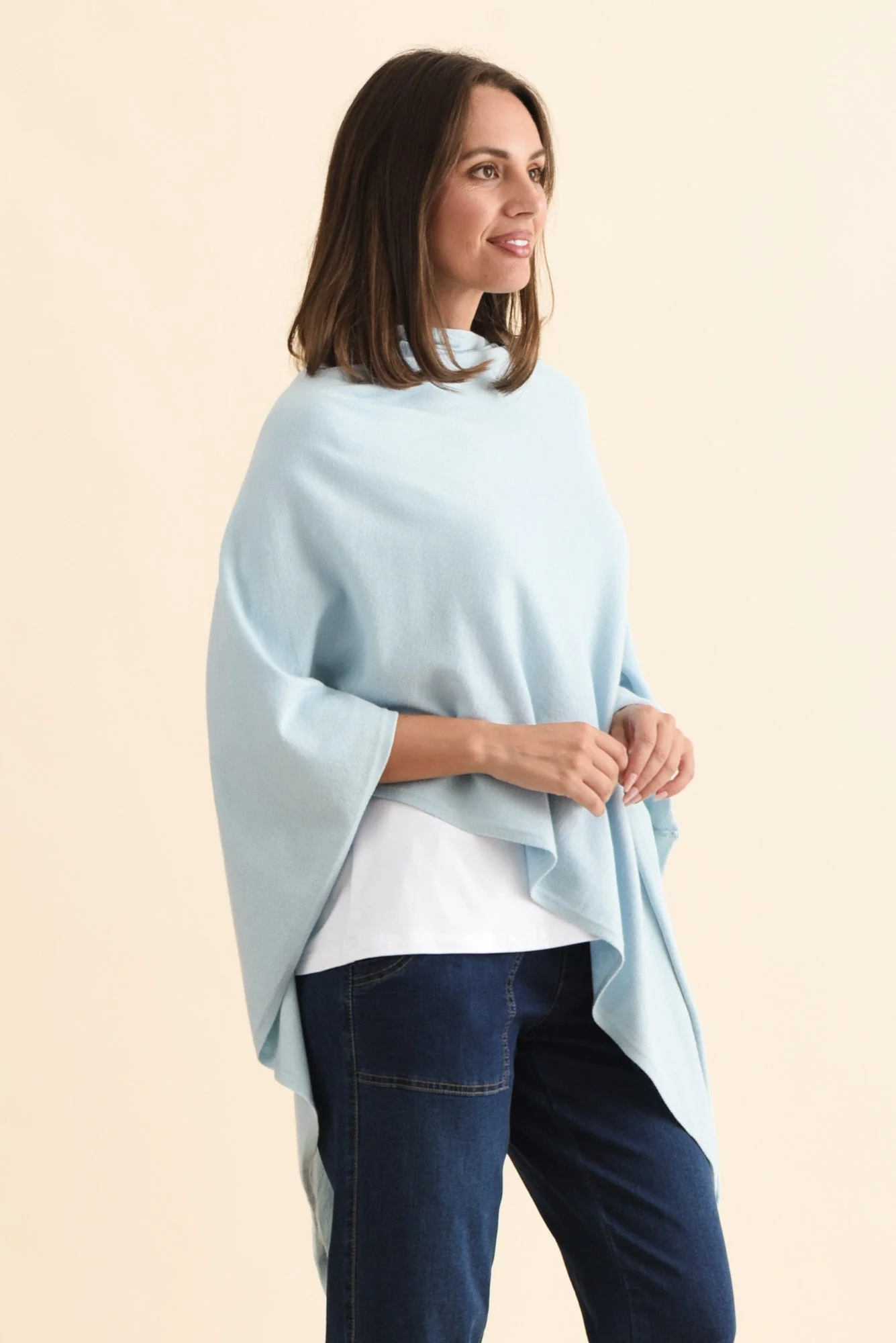 Amy Sky Blue Wool Blend Poncho - Image 3
