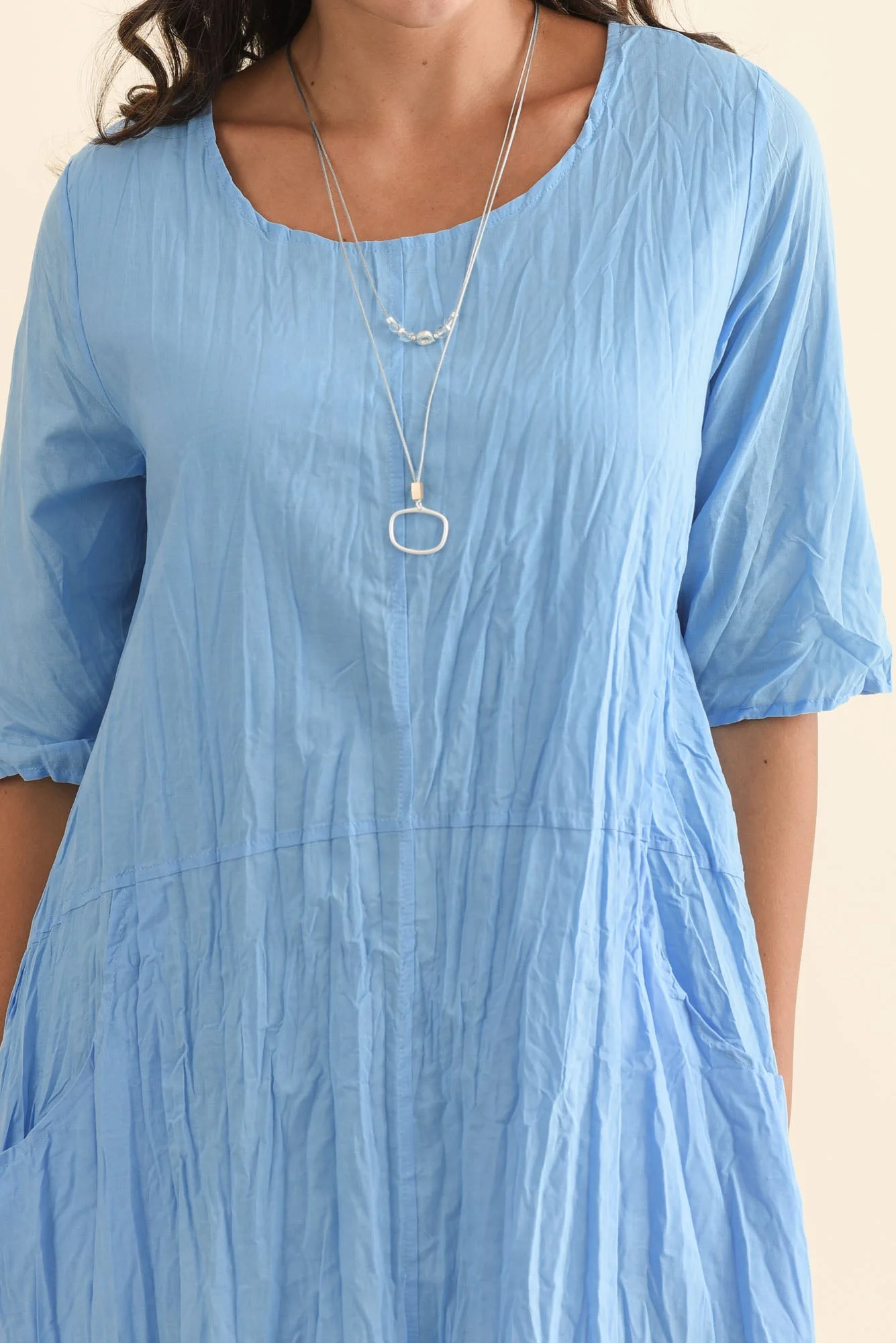 Andora Blue Crinkle Cotton Dress - Image 5
