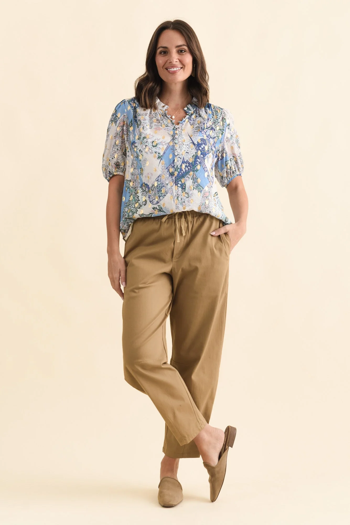 Andy Camel Cotton Barrel Pants - Image 2
