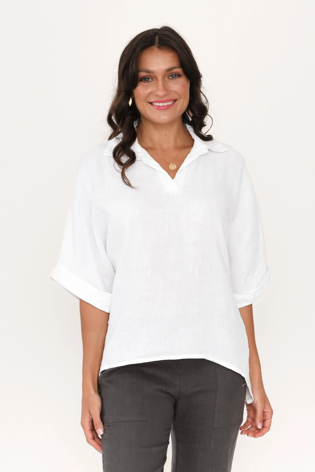 Anessa White Linen Collared Top