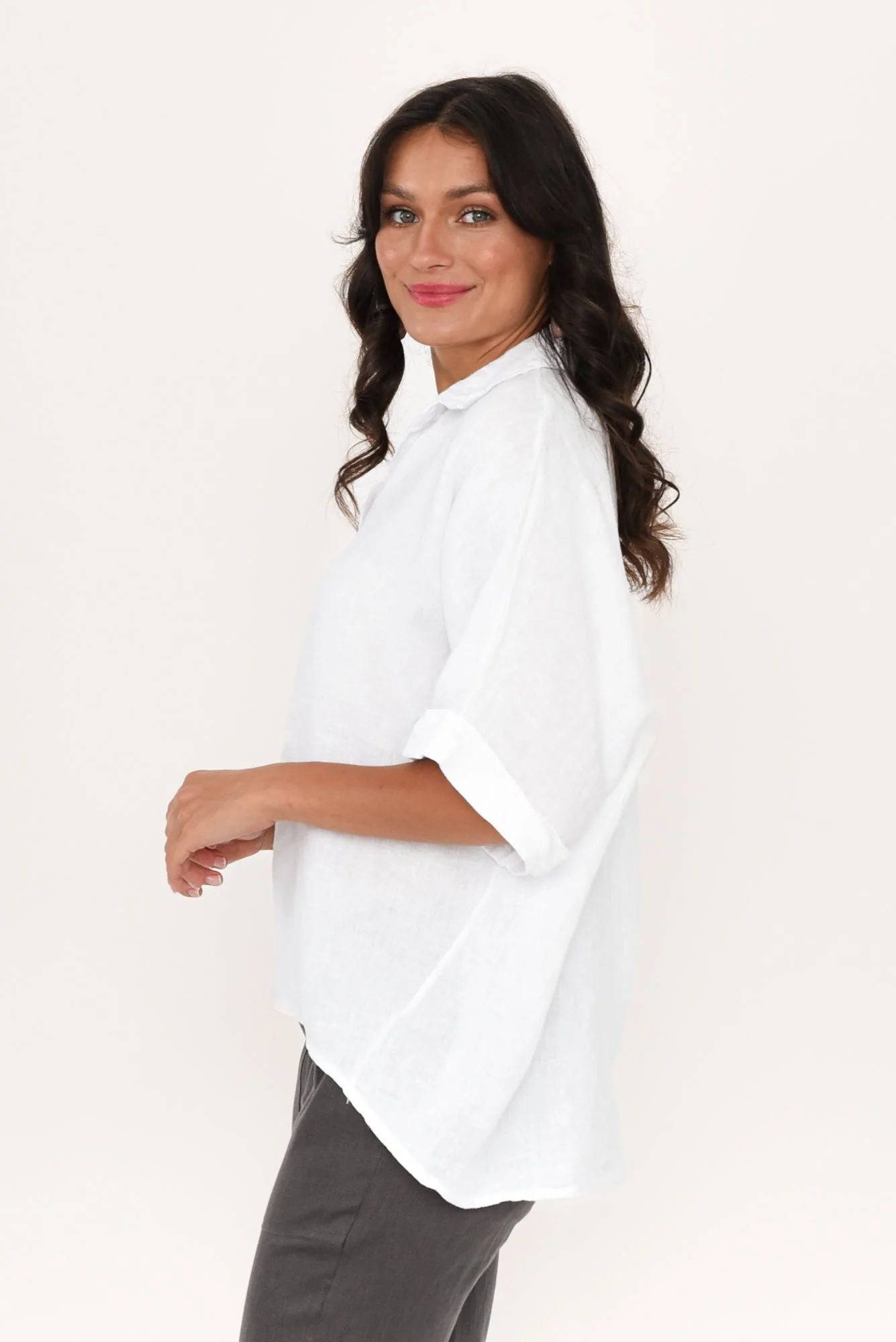 Anessa White Linen Collared Top - Image 3
