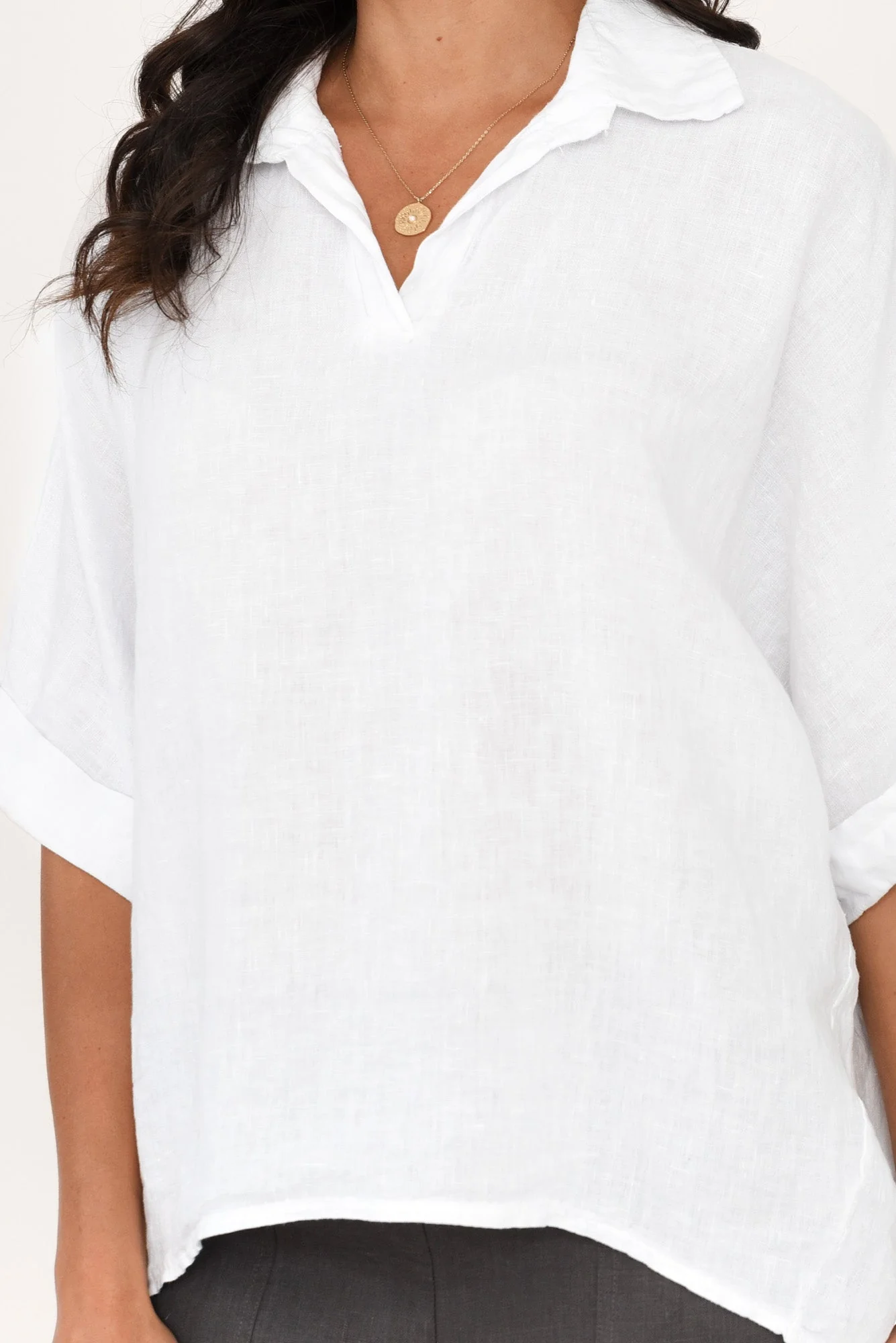 Anessa White Linen Collared Top - Image 5