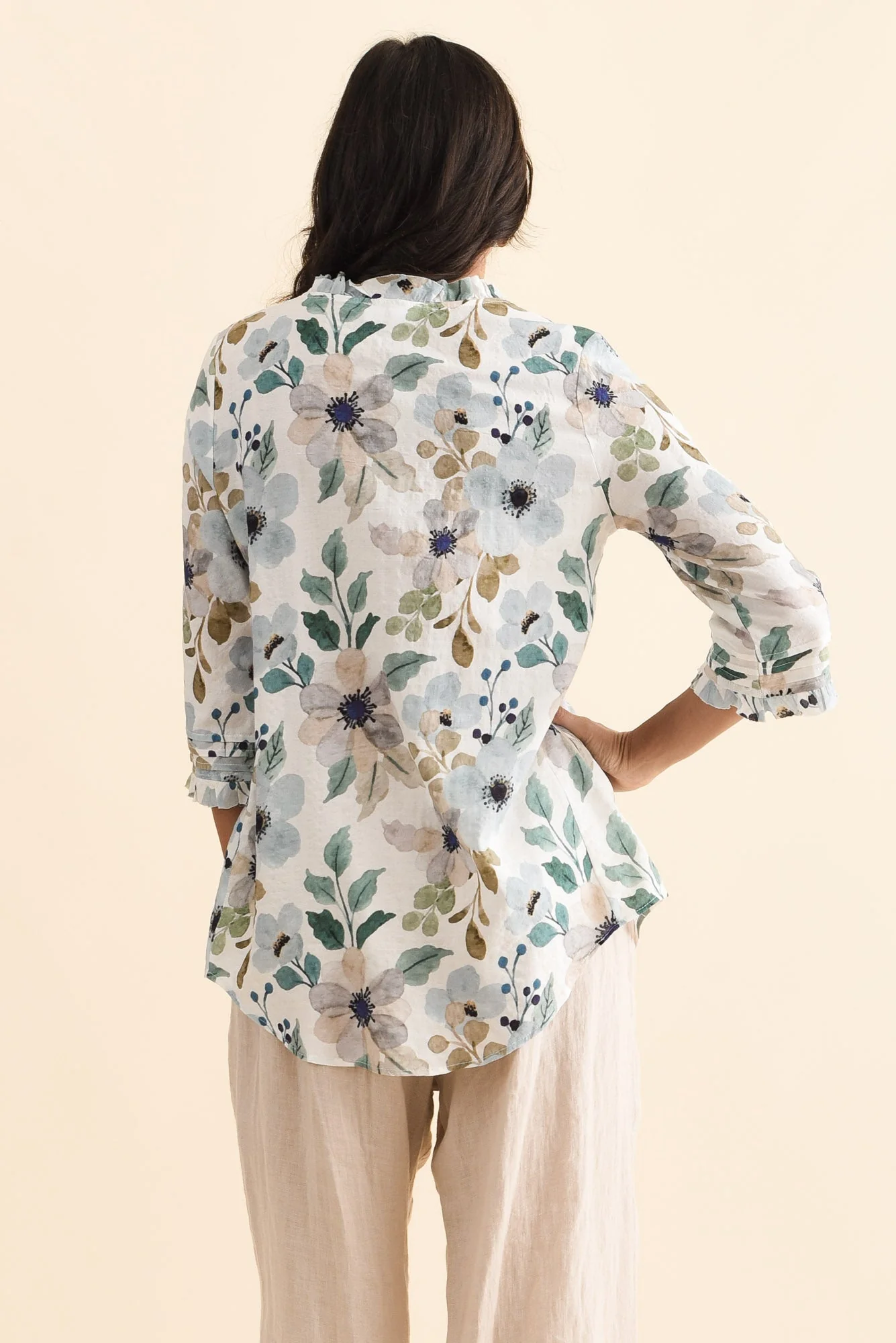 Angelo Blue Floral Cotton Button Top - Image 4