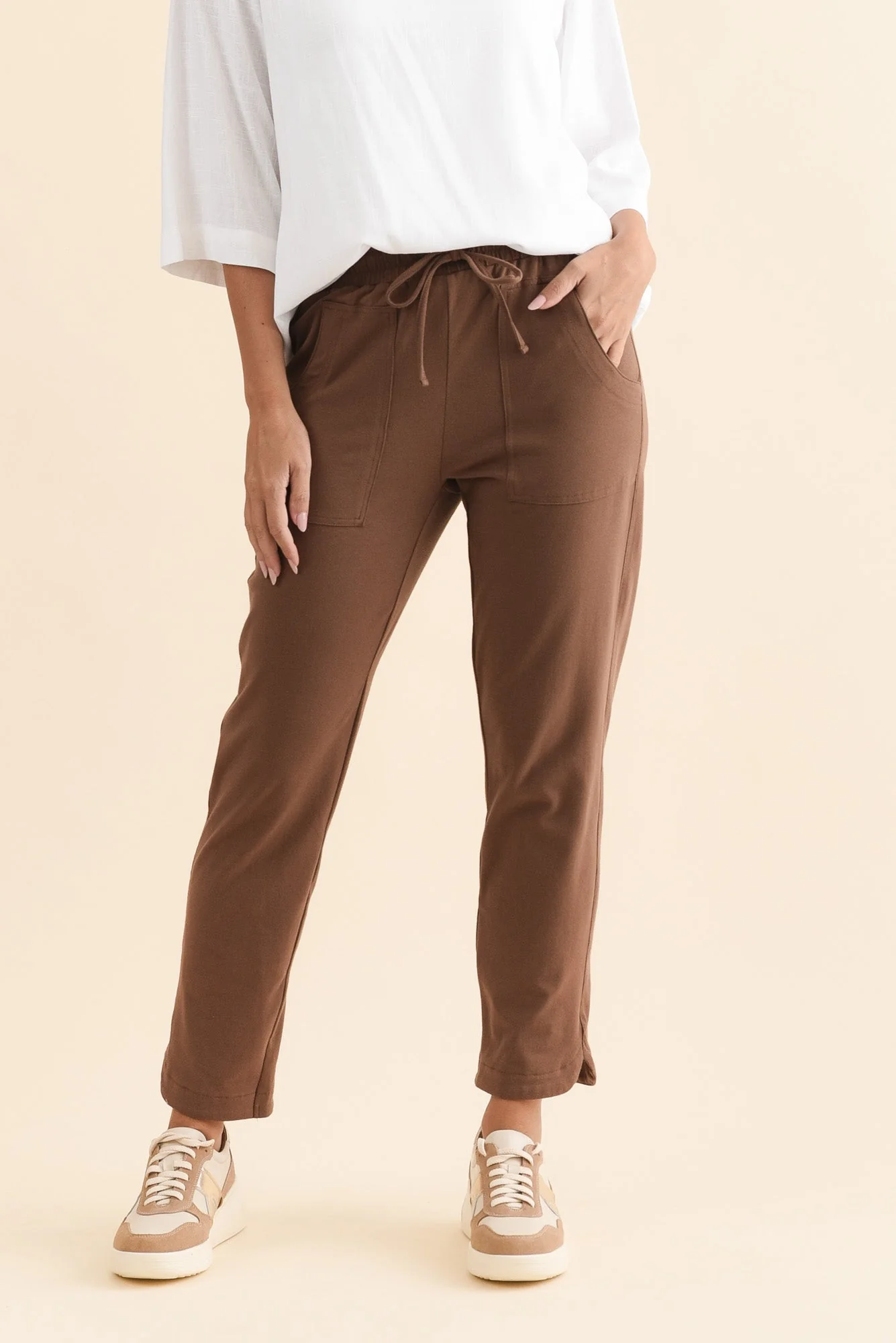 Angie Chocolate Cotton Drawstring Pants