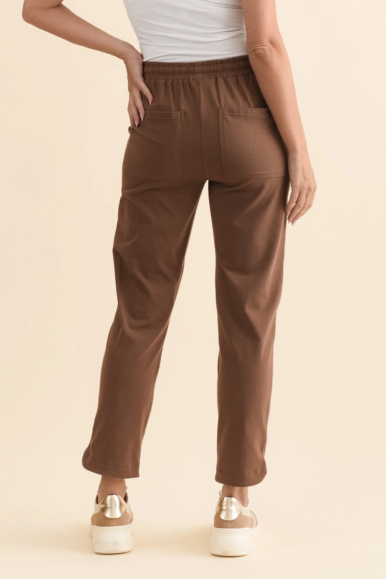 Angie Chocolate Cotton Drawstring Pants - Image 4