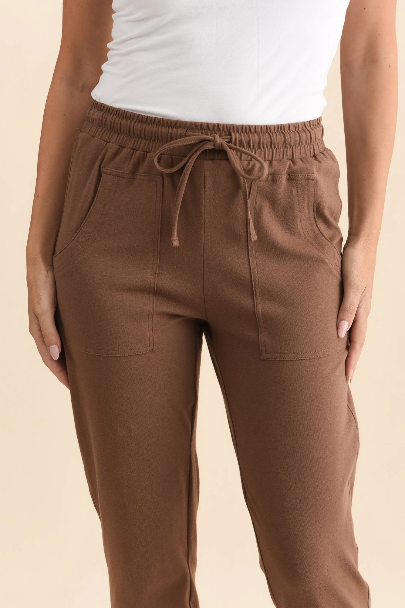 Angie Chocolate Cotton Drawstring Pants - Image 5