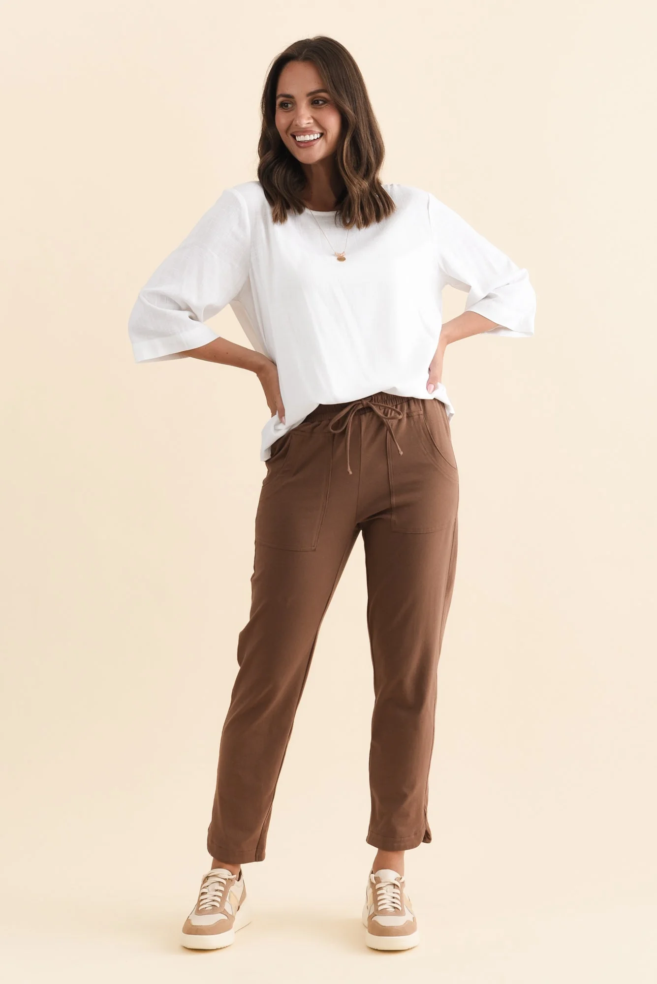 Angie Chocolate Cotton Drawstring Pants - Image 6