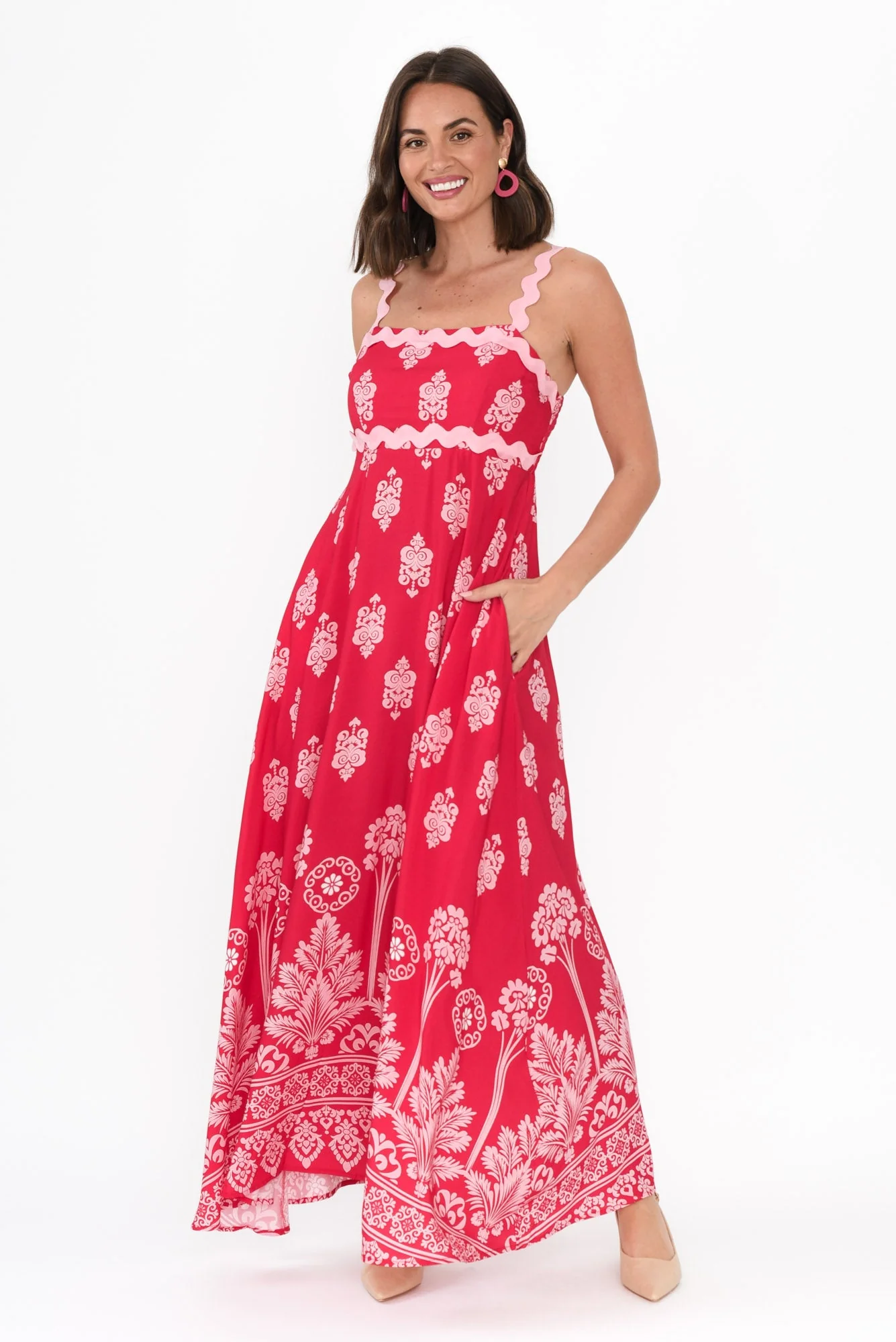 Annalise Red Mosaic Maxi Dress - Image 6