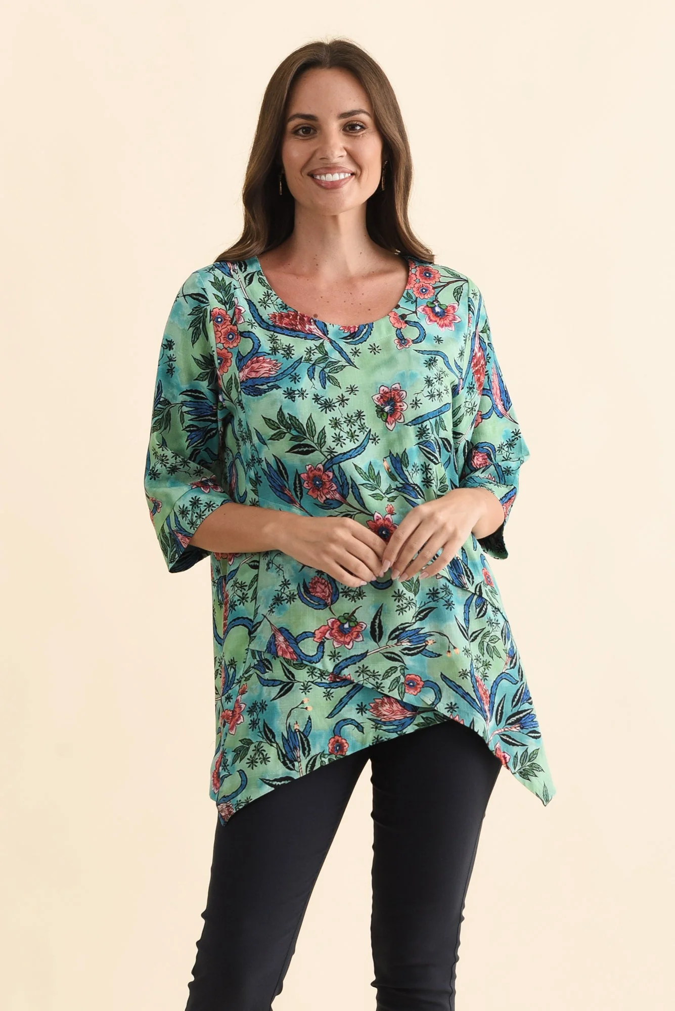 Anya Blue Garden Linen Cotton Top