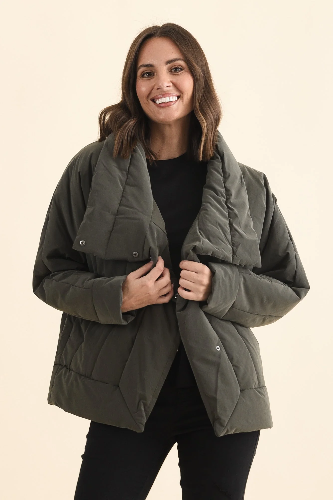 Arica Charcoal Wrap Puffer Jacket