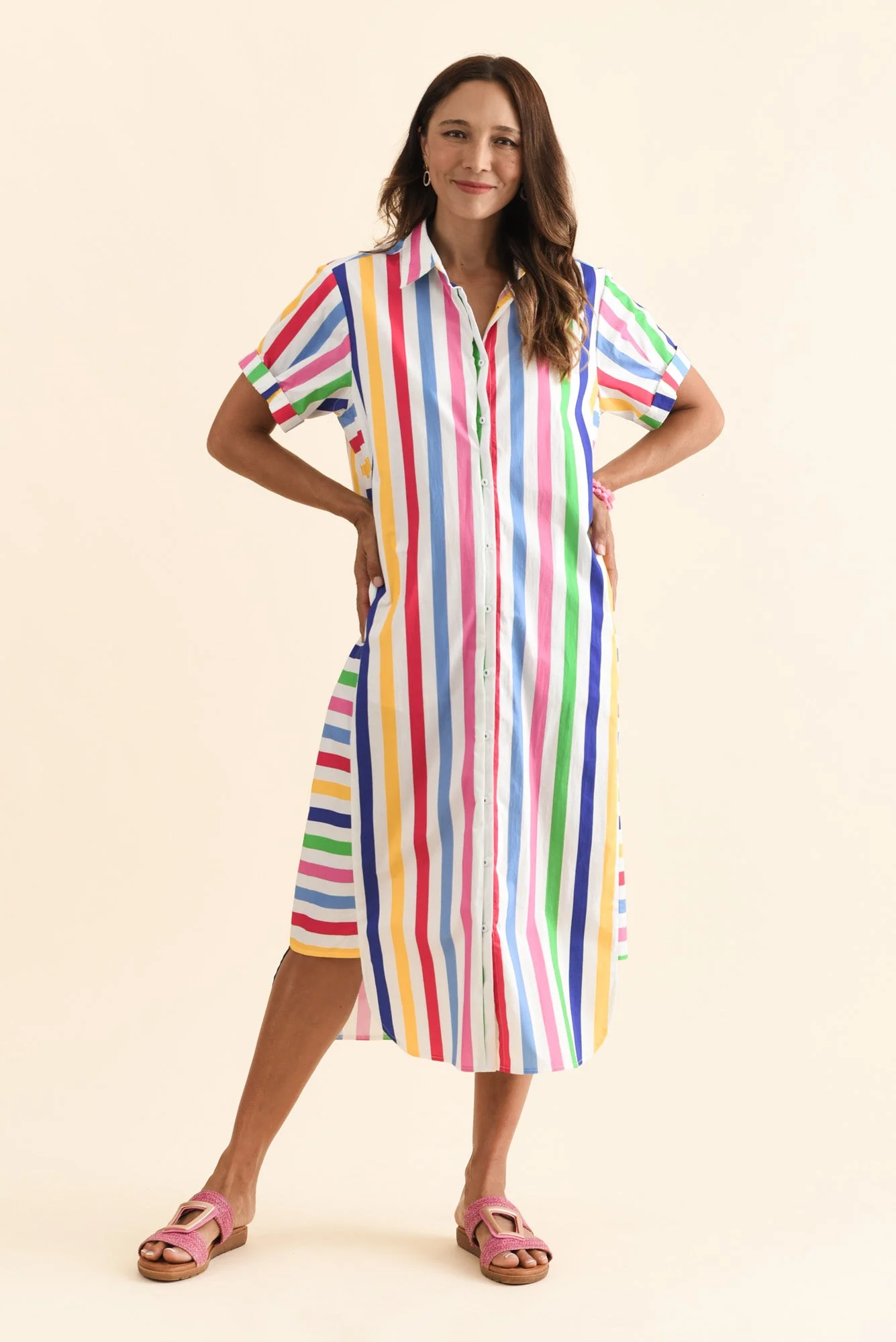 Ashley White Stripe Cotton Shirt Dress - Image 2