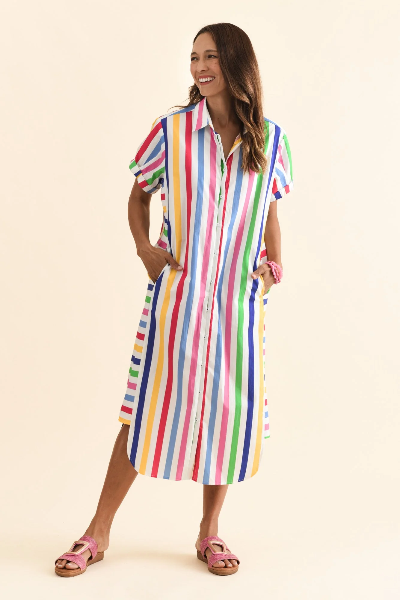 Ashley White Stripe Cotton Shirt Dress - Image 6