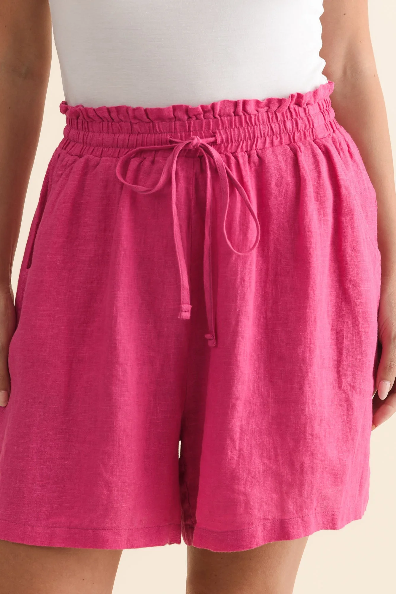 Astoria Hot Pink Linen Drawstring Shorts - Image 5