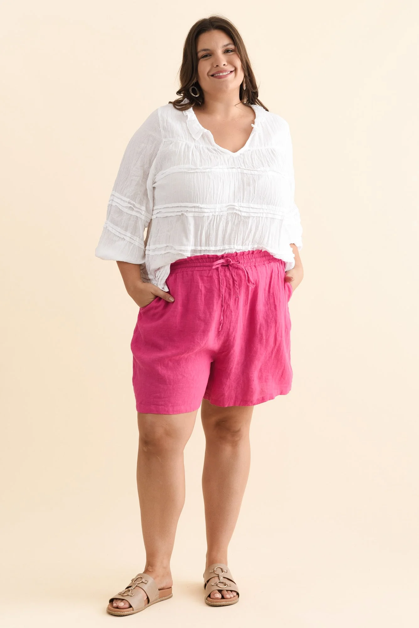 Astoria Hot Pink Linen Drawstring Shorts - Image 8