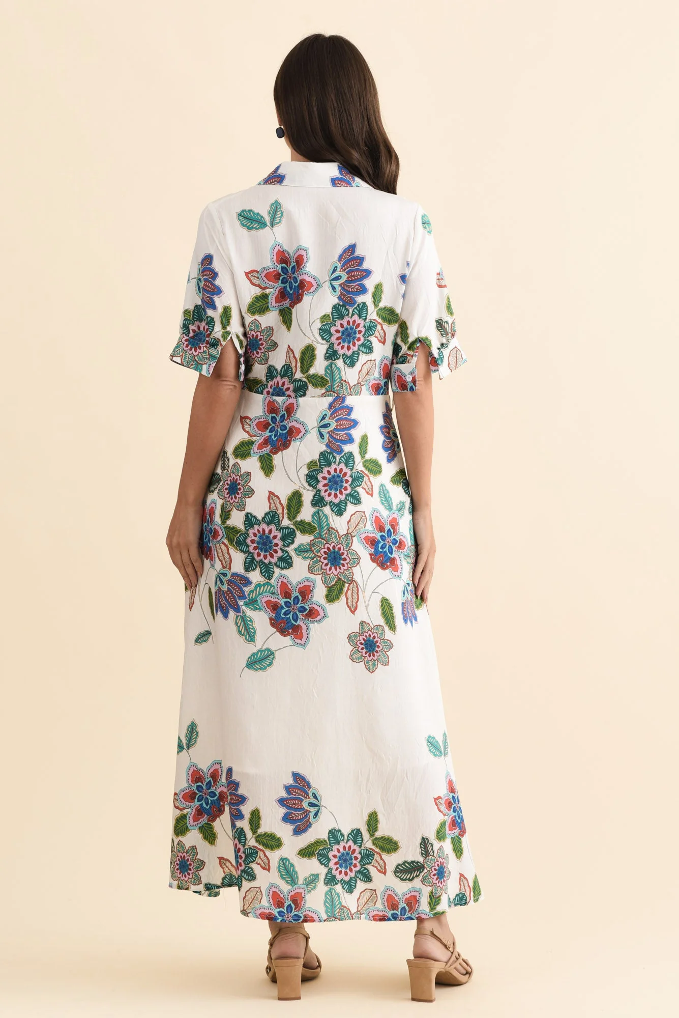 Athens White Floral Linen Cotton Dress - Image 4