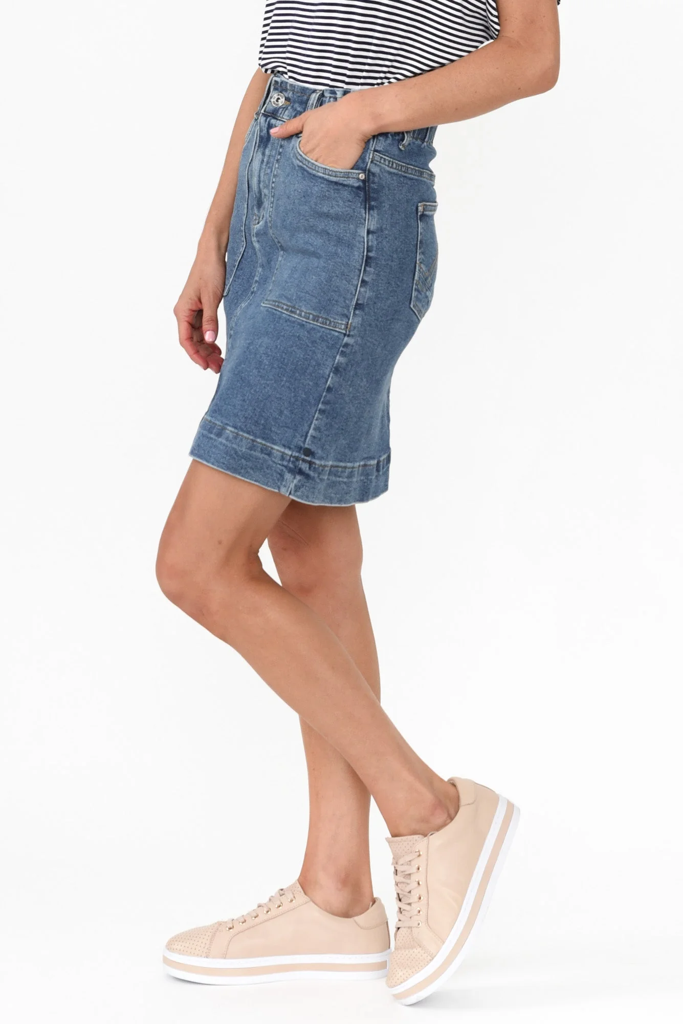 Atlas Dark Blue Denim Stretch Skirt - Image 3