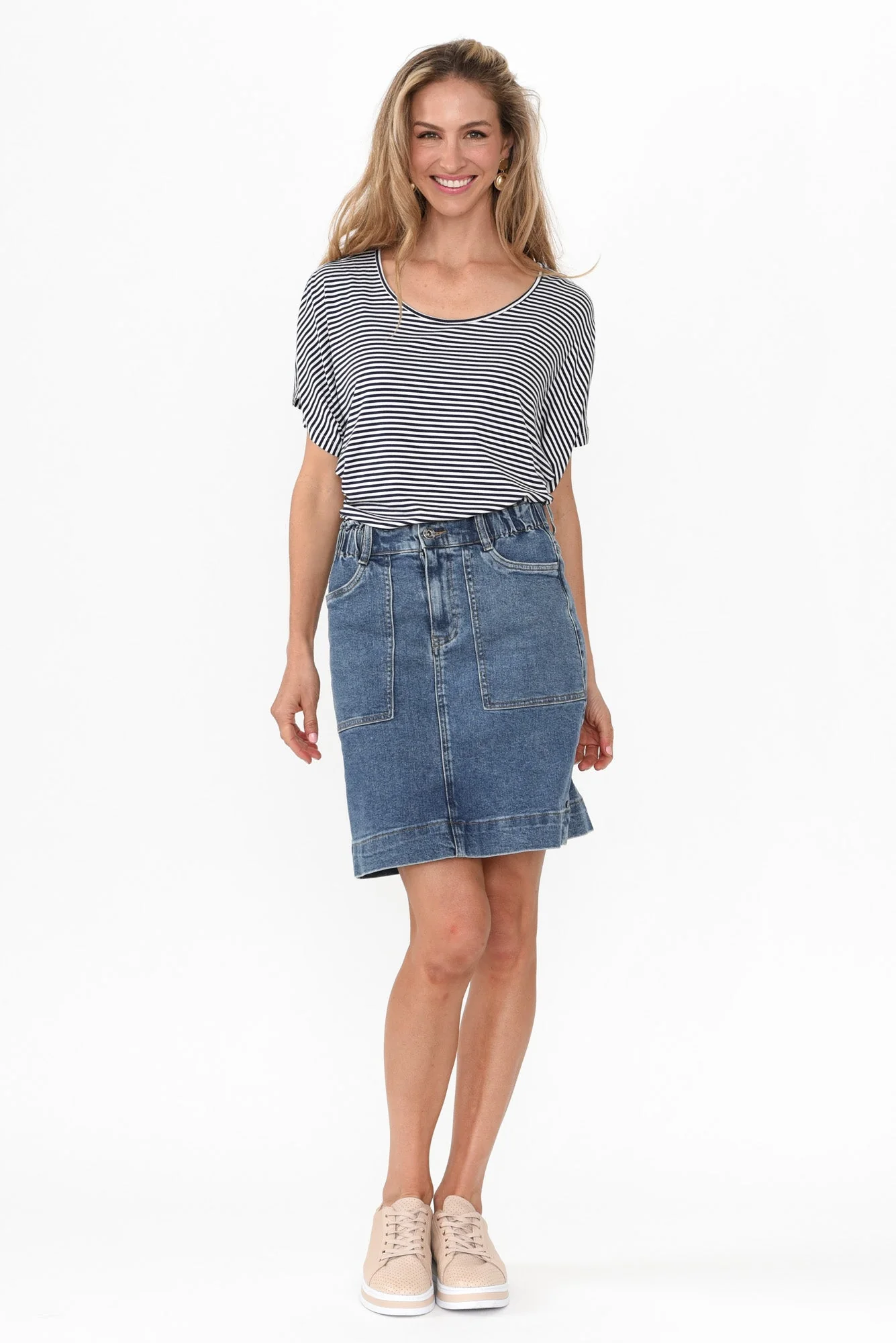 Atlas Dark Blue Denim Stretch Skirt - Image 6