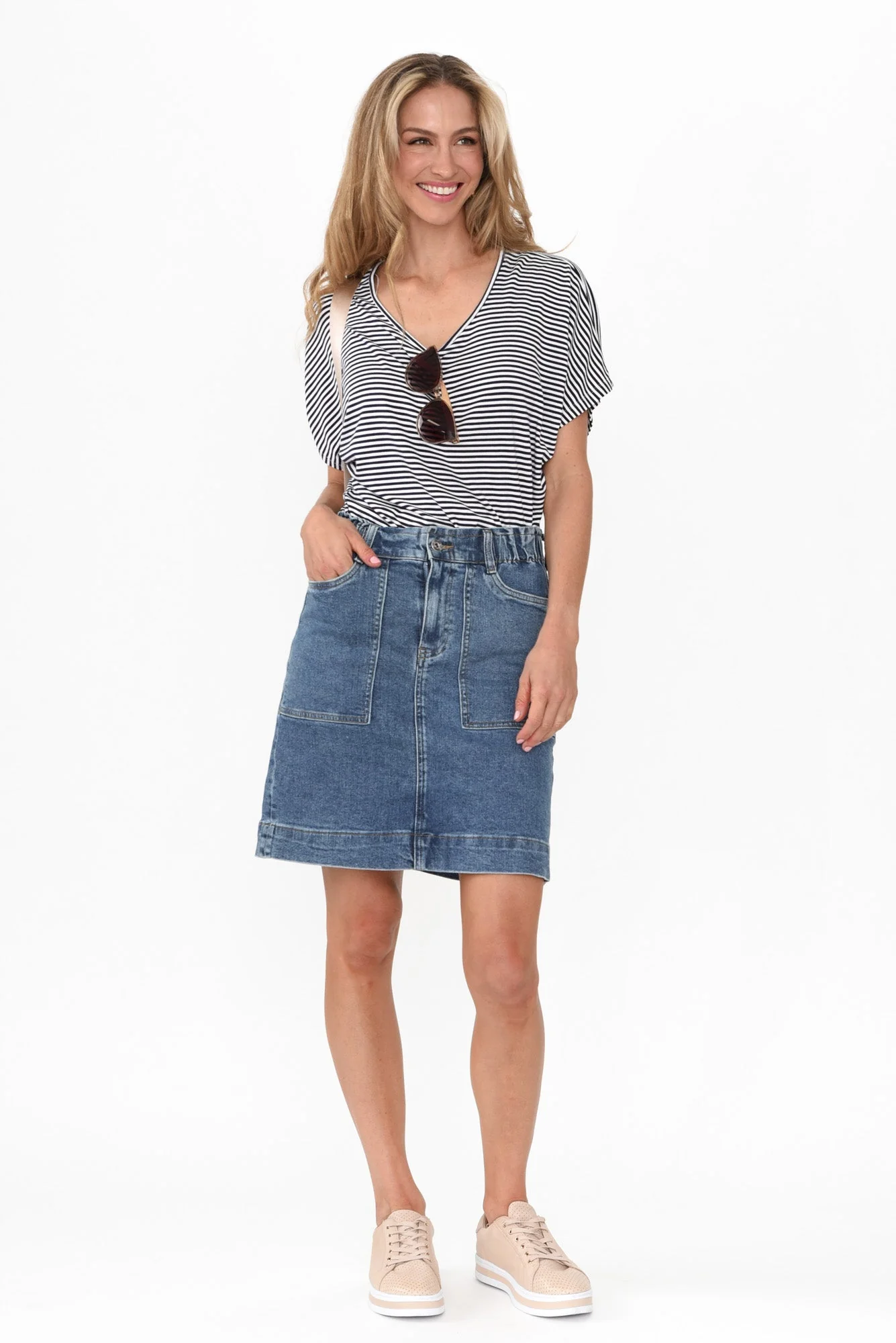 Atlas Dark Blue Denim Stretch Skirt - Image 7