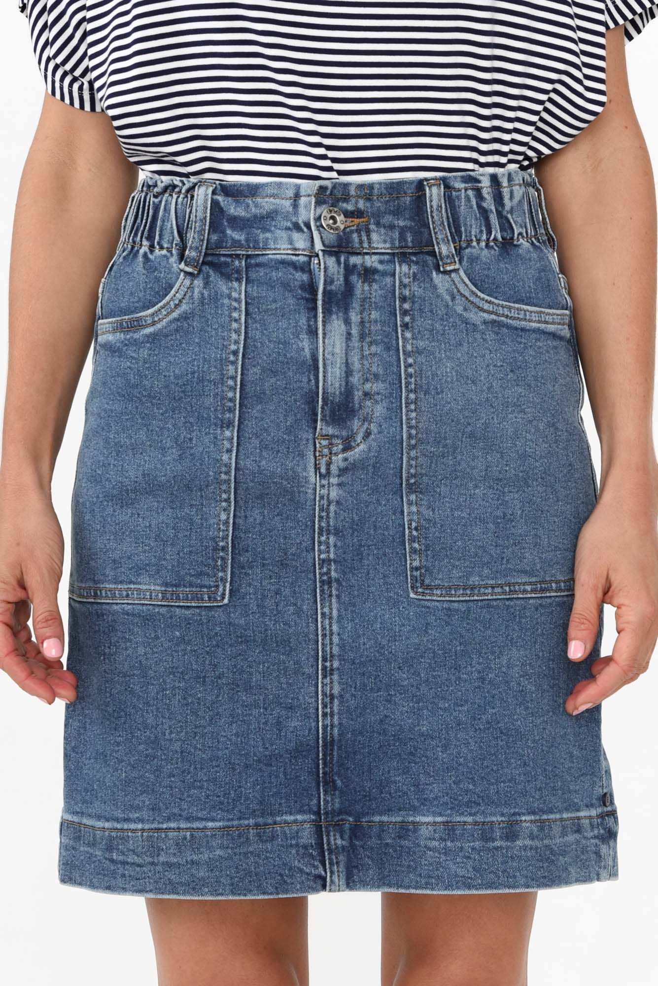 Atlas Dark Blue Denim Stretch Skirt - Image 8