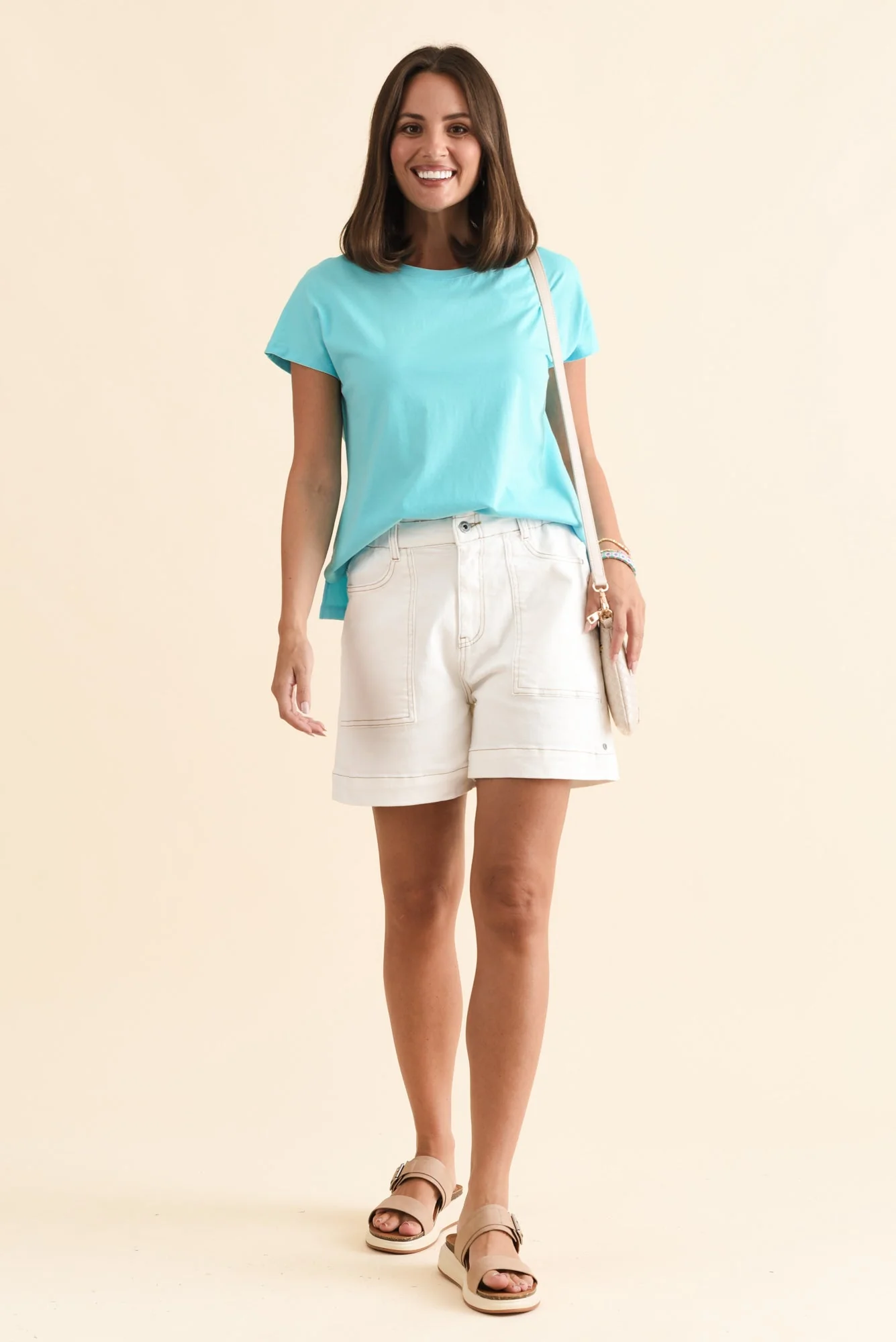 Atlas White Denim Stretch Shorts - Image 6