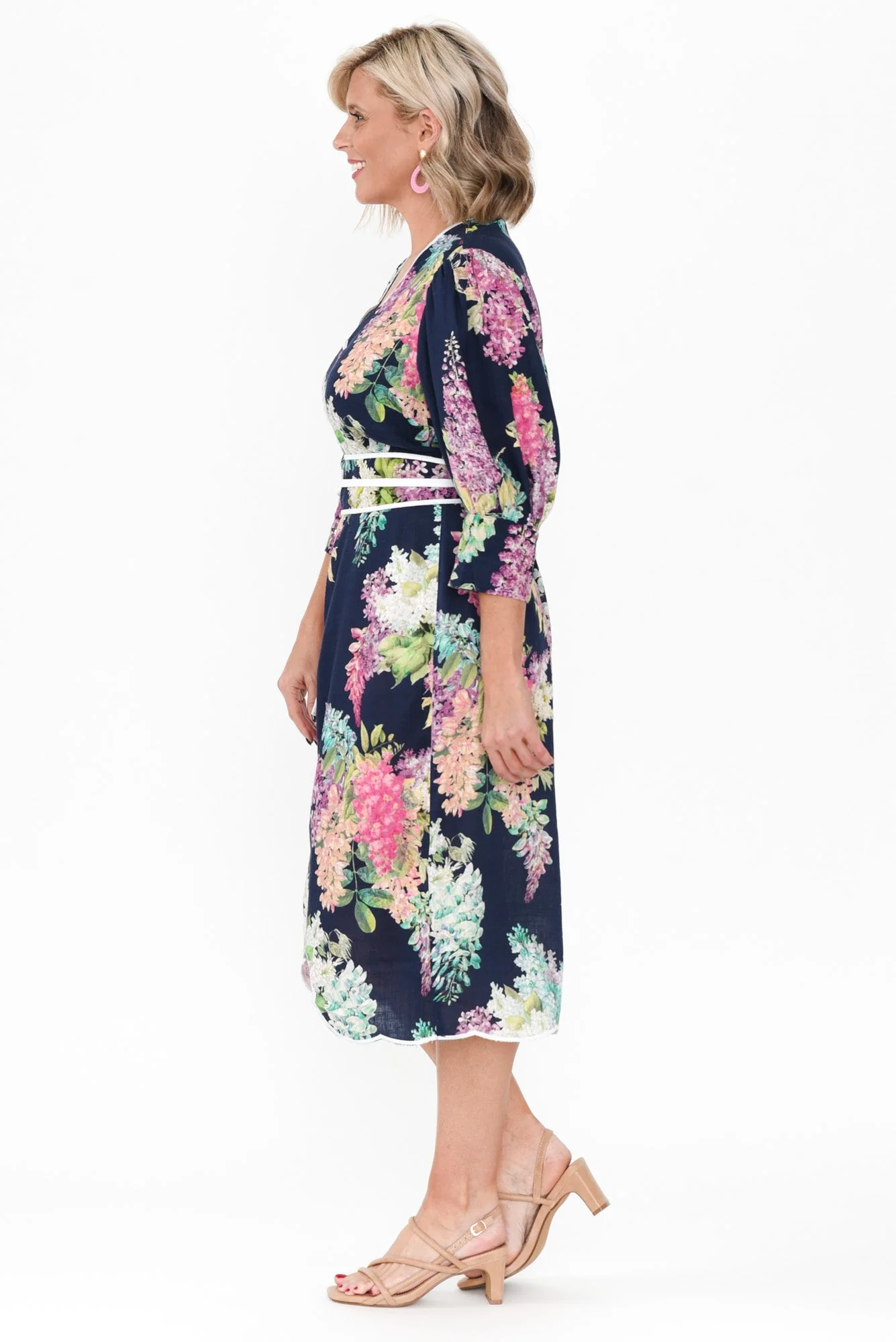 Augustine Navy Wisteria Linen Blend Dress - Image 4