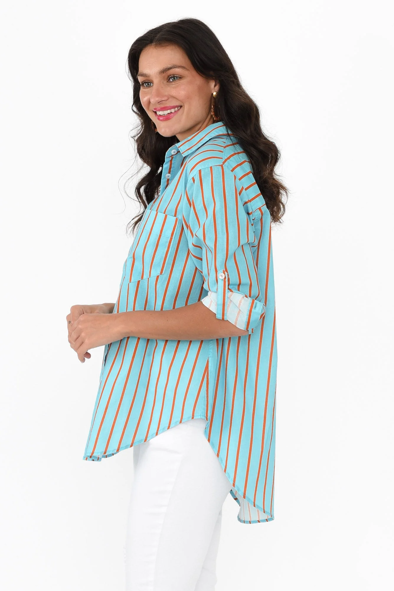 Austen Blue Stripe Cotton Shirt - Image 3