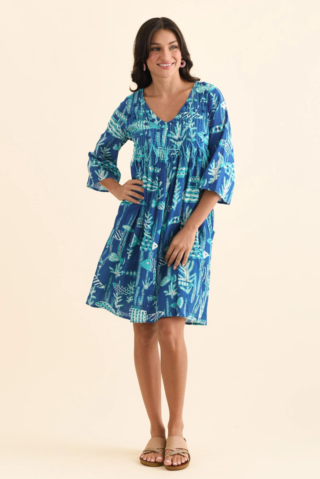 Ava Cobalt Sea Cotton Pocket Dress - Image 2
