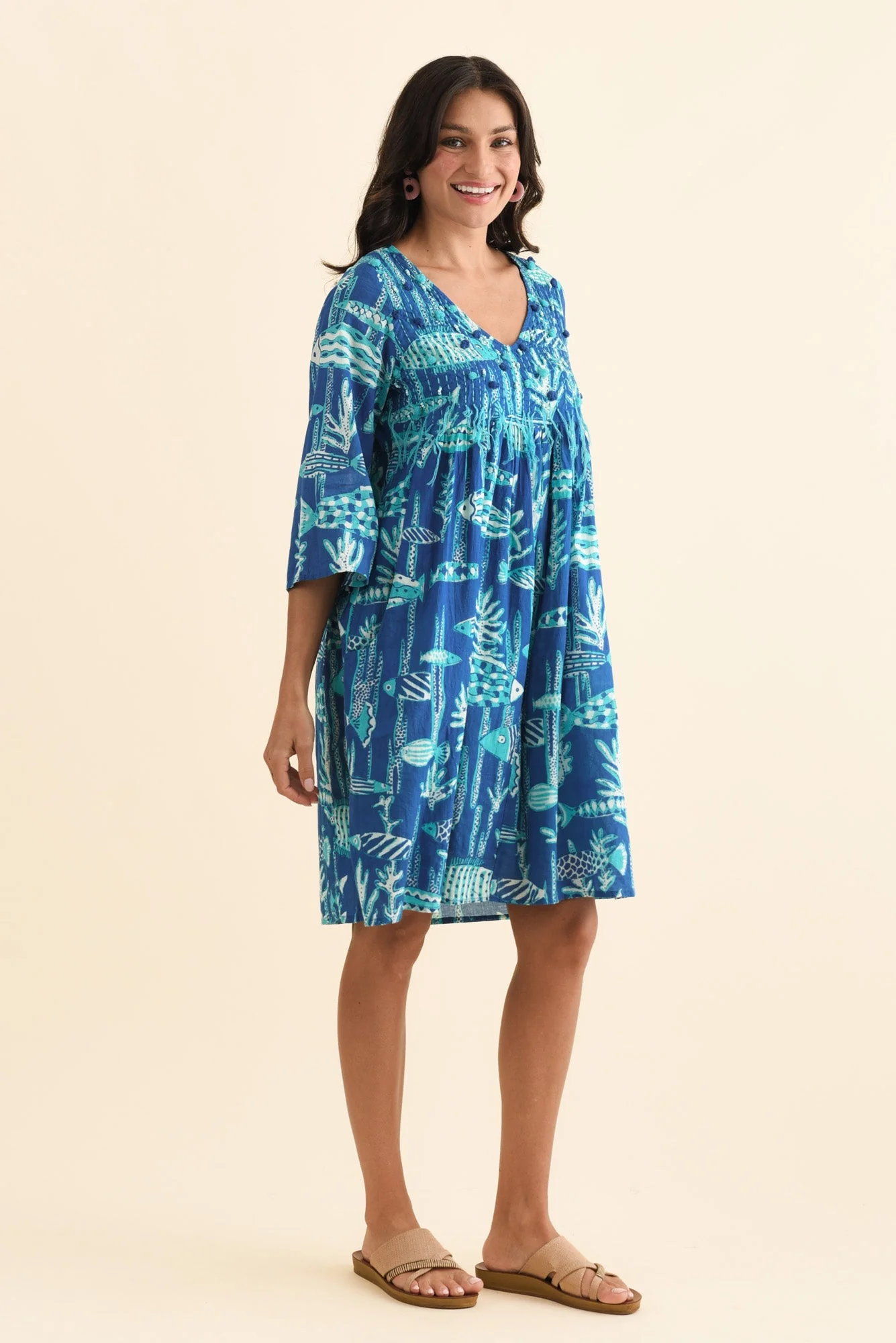Ava Cobalt Sea Cotton Pocket Dress - Image 3