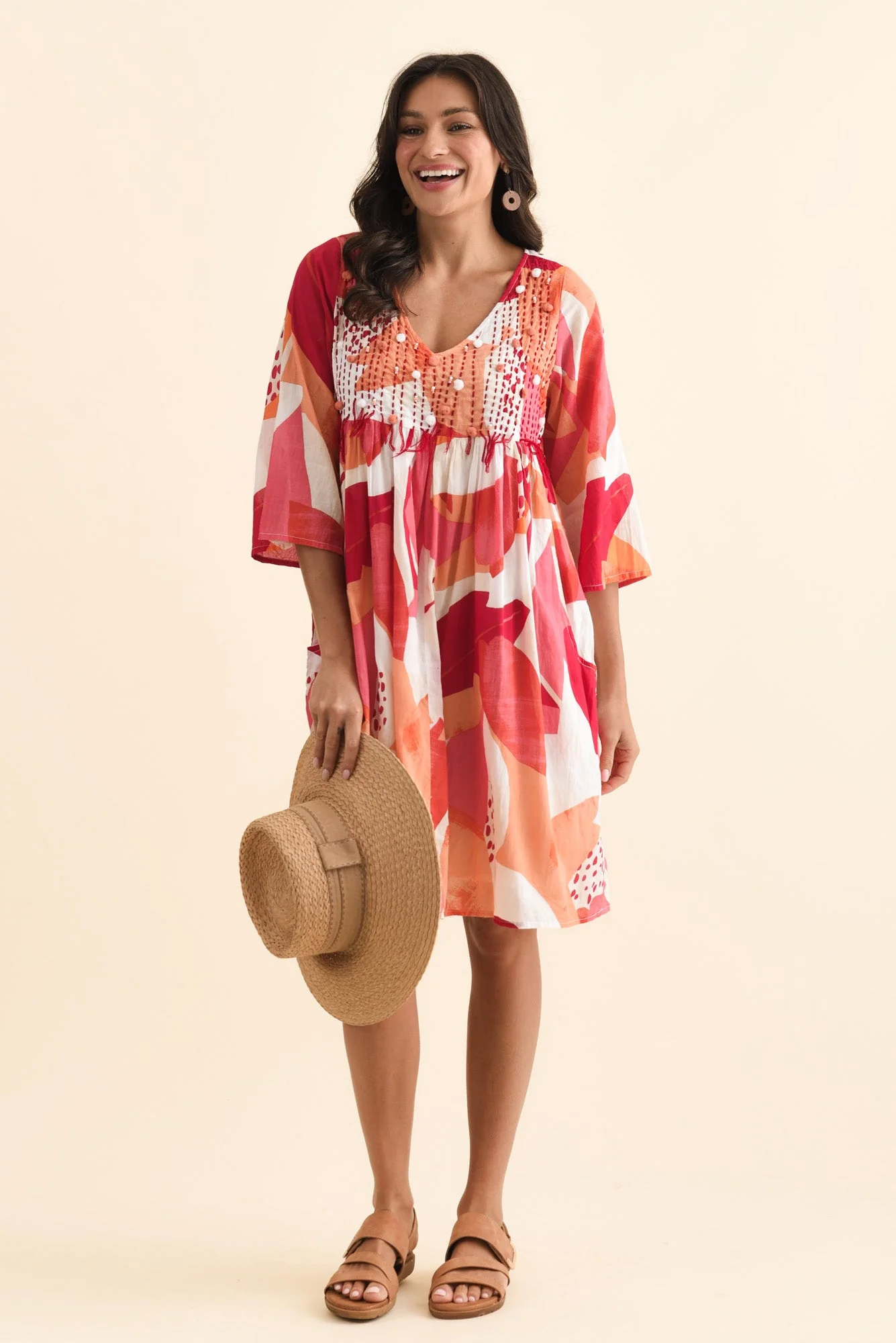 Ava Pink Abstract Cotton Pocket Dress