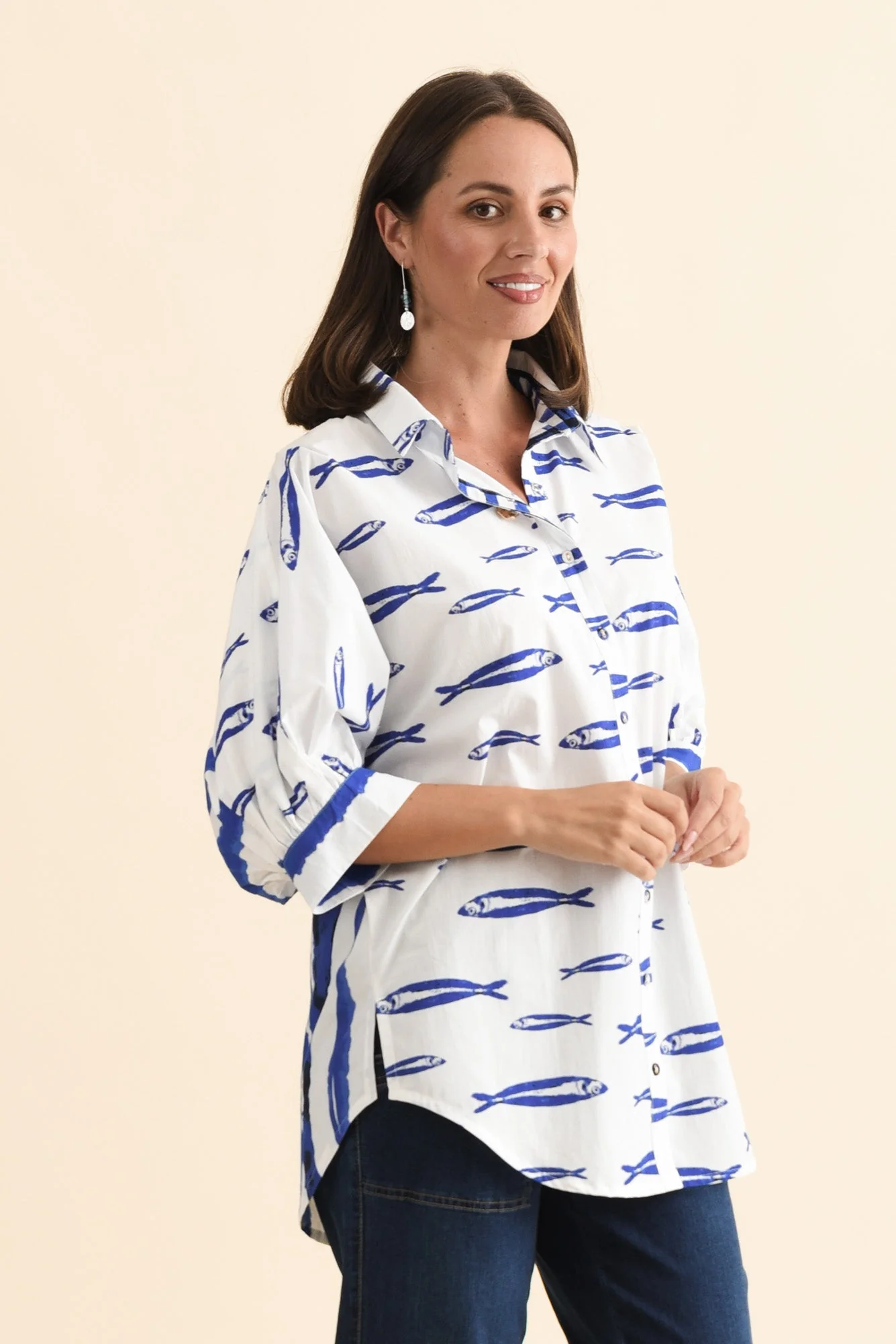 Aylan Blue Sea Cotton Shirt - Image 3