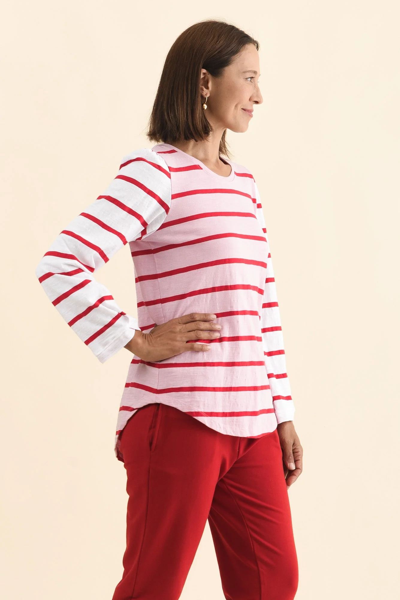 Baia Pink Stripe Cotton Long Sleeve Tee - Image 3