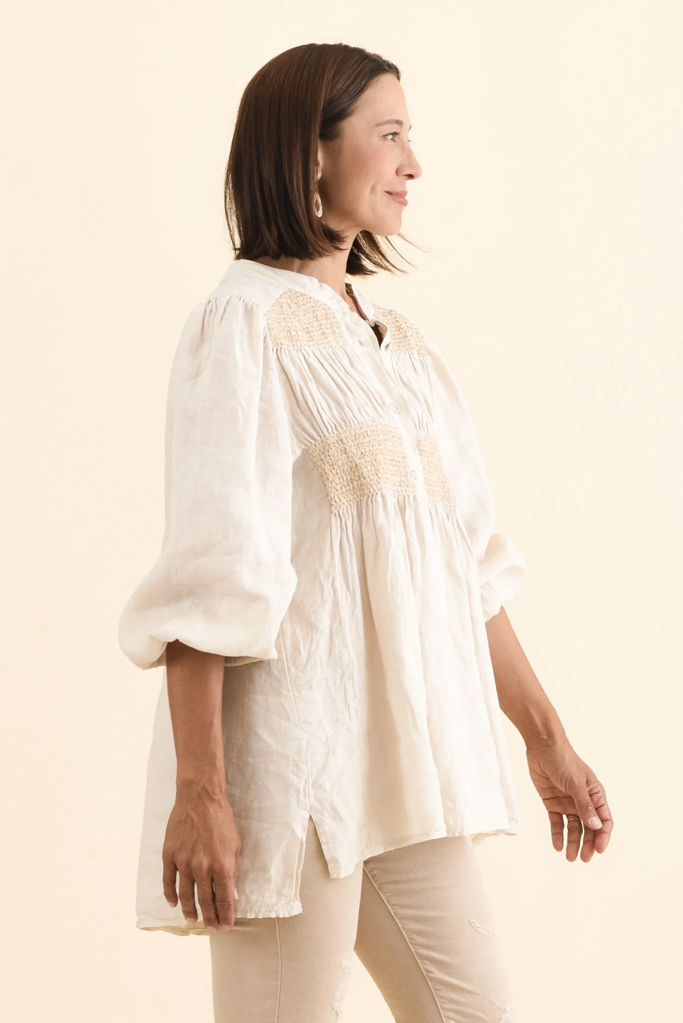 Balos Natural Linen Embellished Top - Image 3
