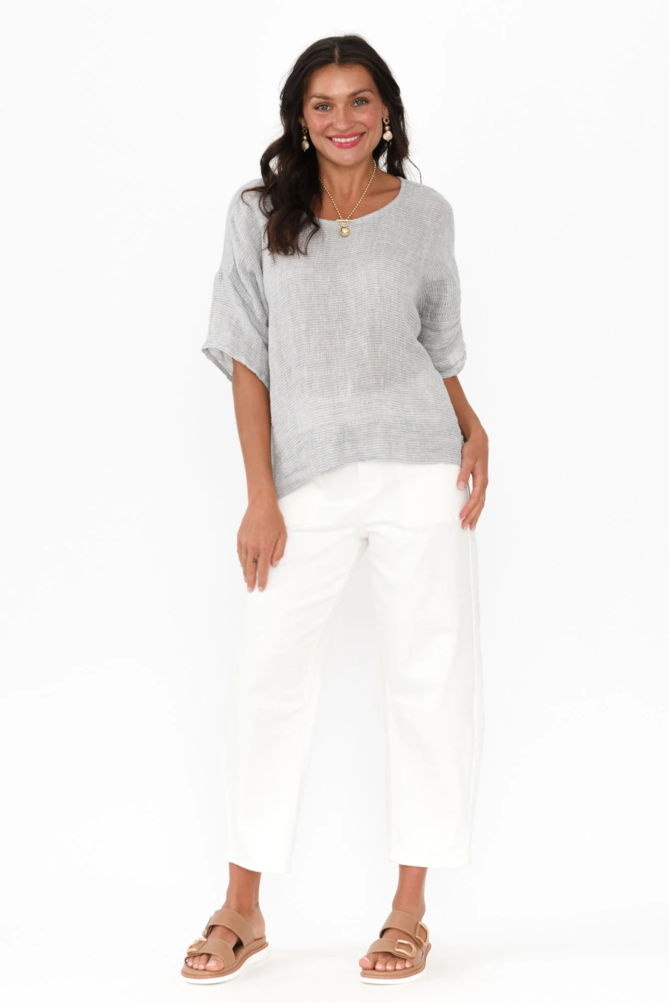 Barbara Light Blue Stripe Linen Top - Image 6