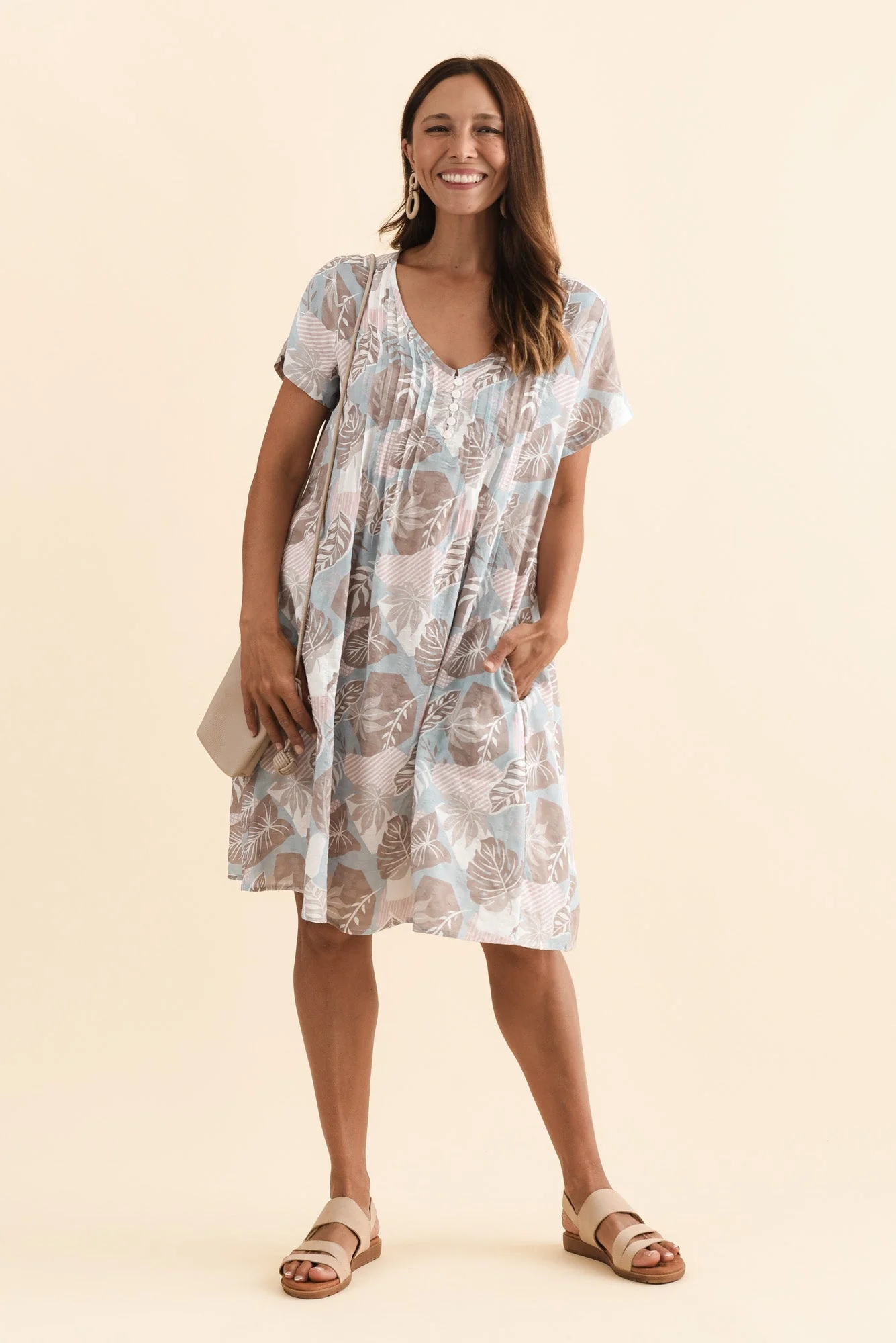 Barry Blue Leaf Cotton Button Dress