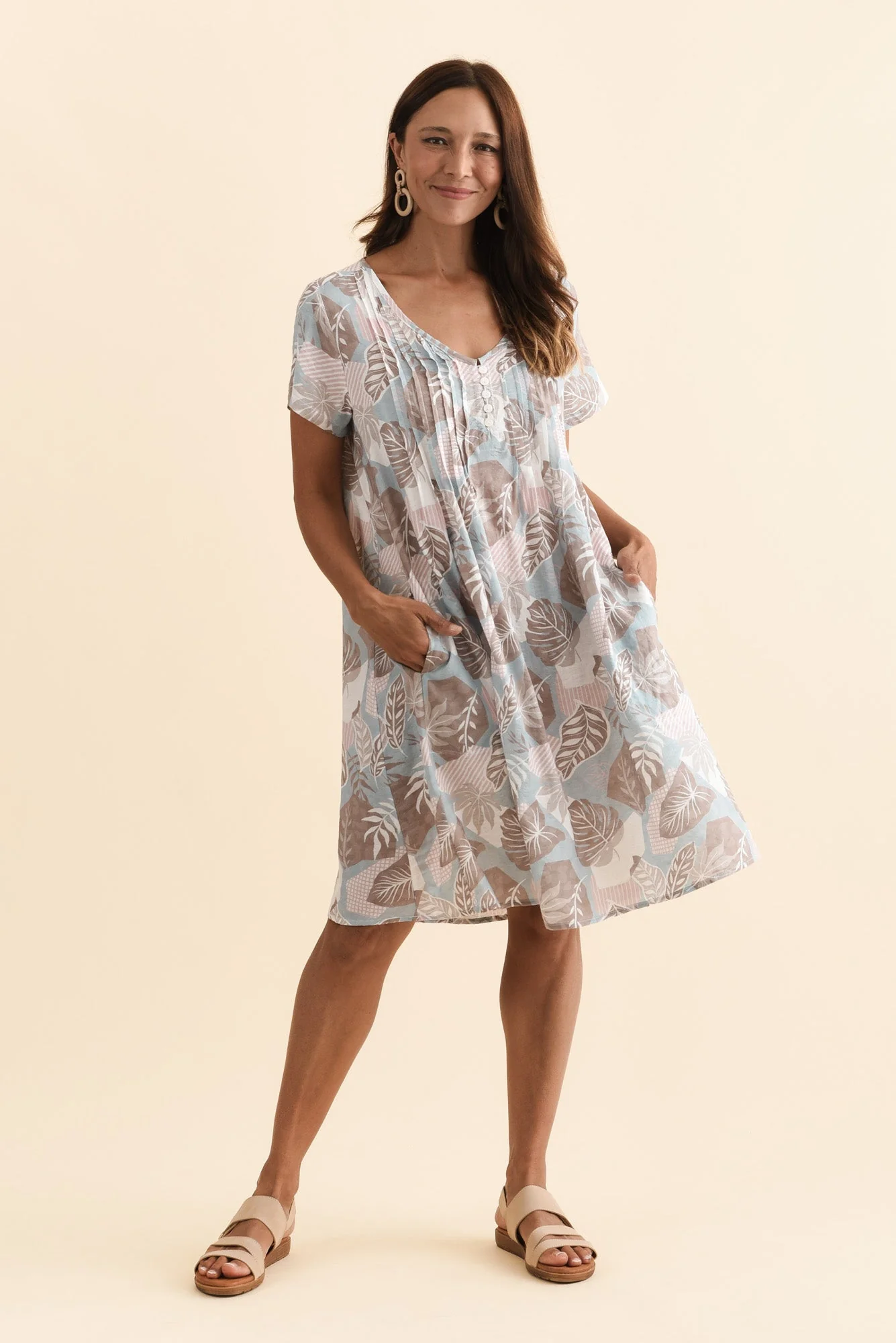 Barry Blue Leaf Cotton Button Dress - Image 6