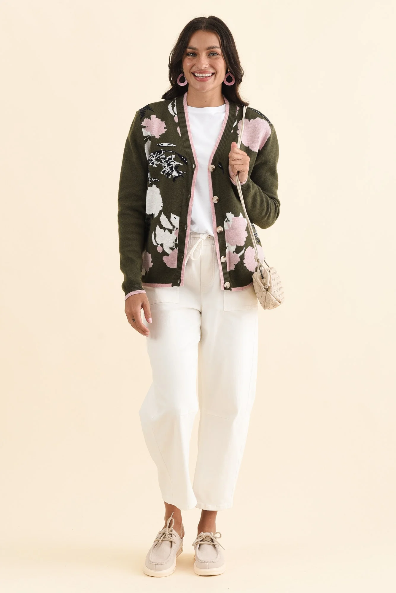 Bea Khaki Floral Knit Cardigan - Image 3