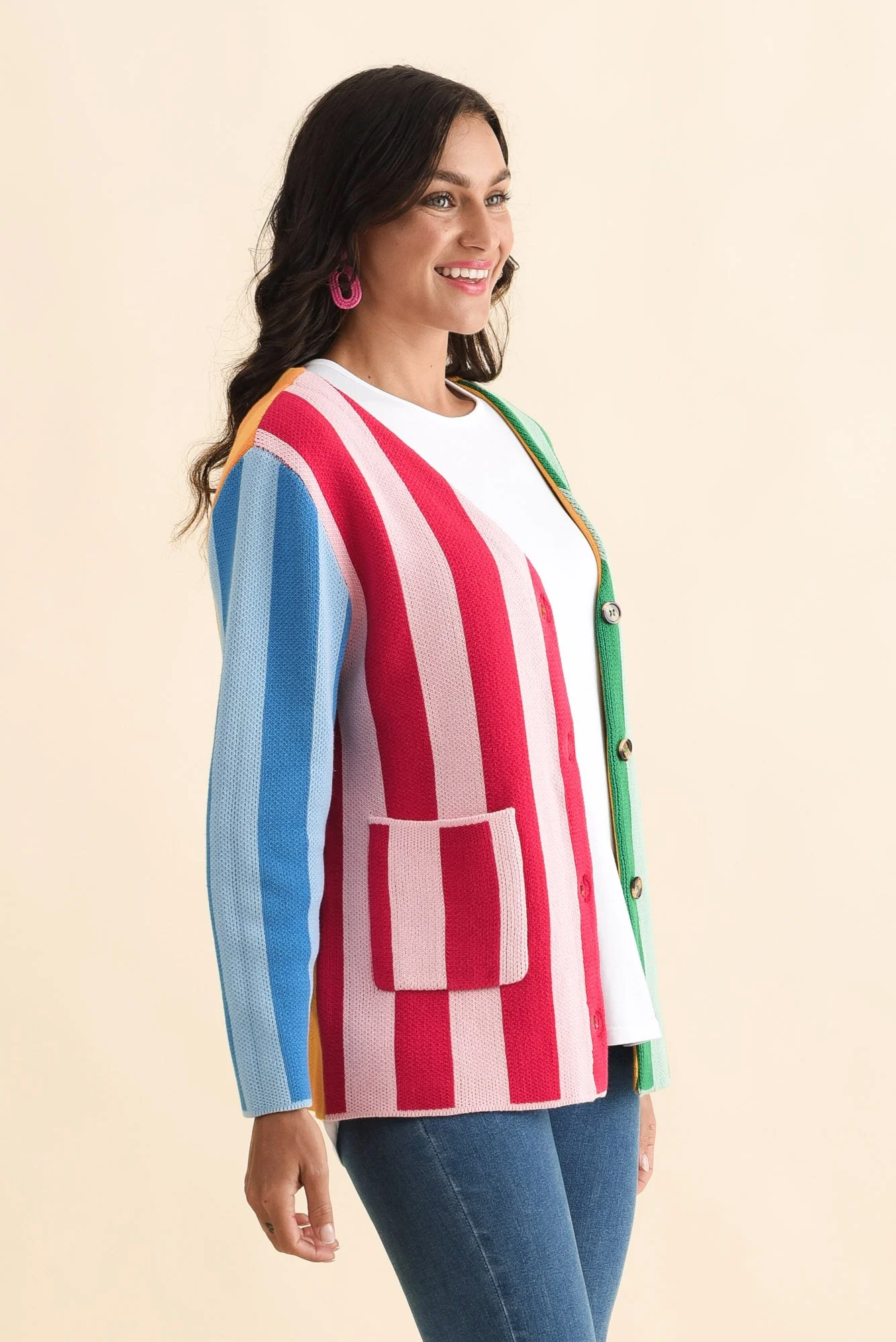 Belair Multi Stripe Cotton Cardigan - Image 3