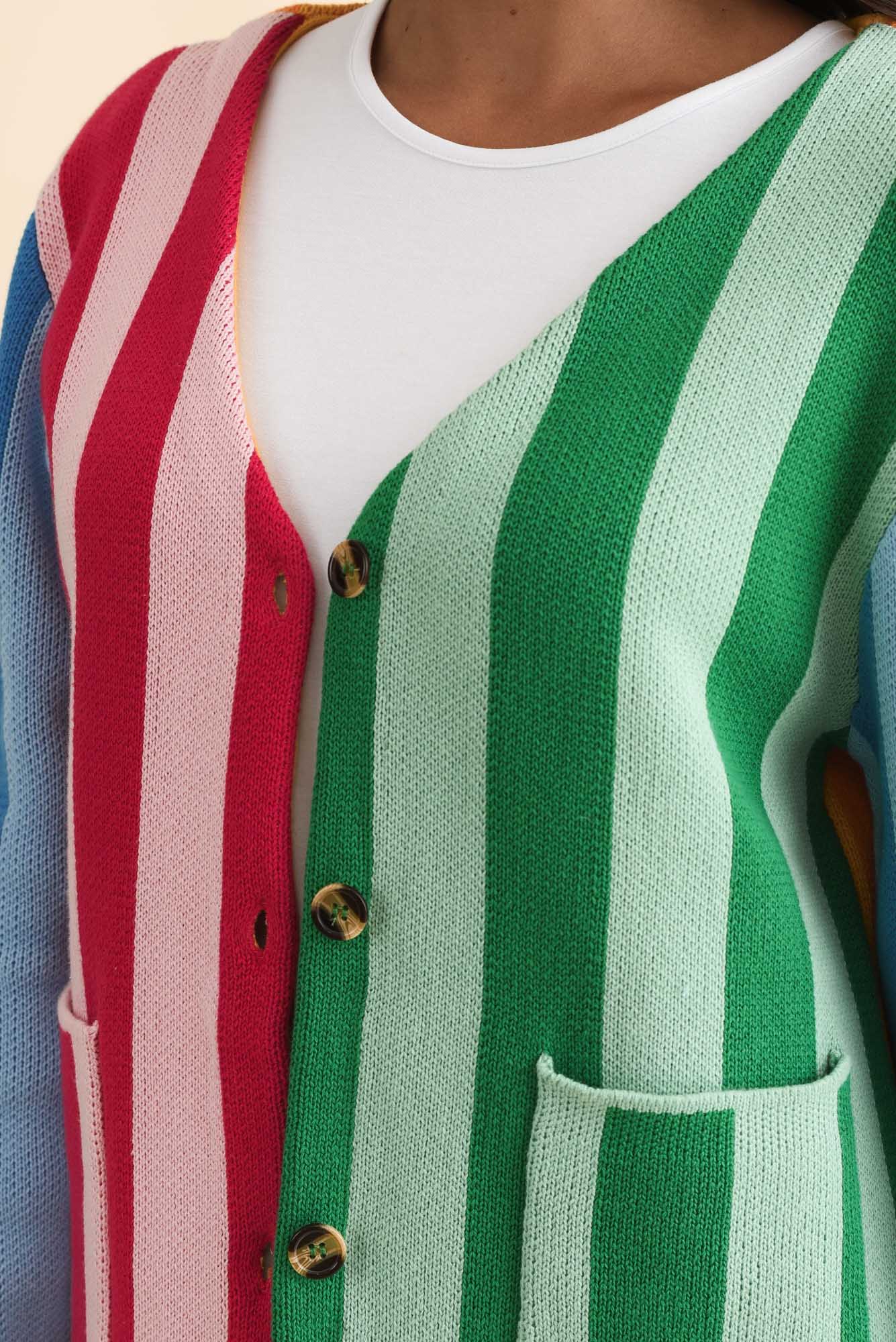 Belair Multi Stripe Cotton Cardigan - Image 5