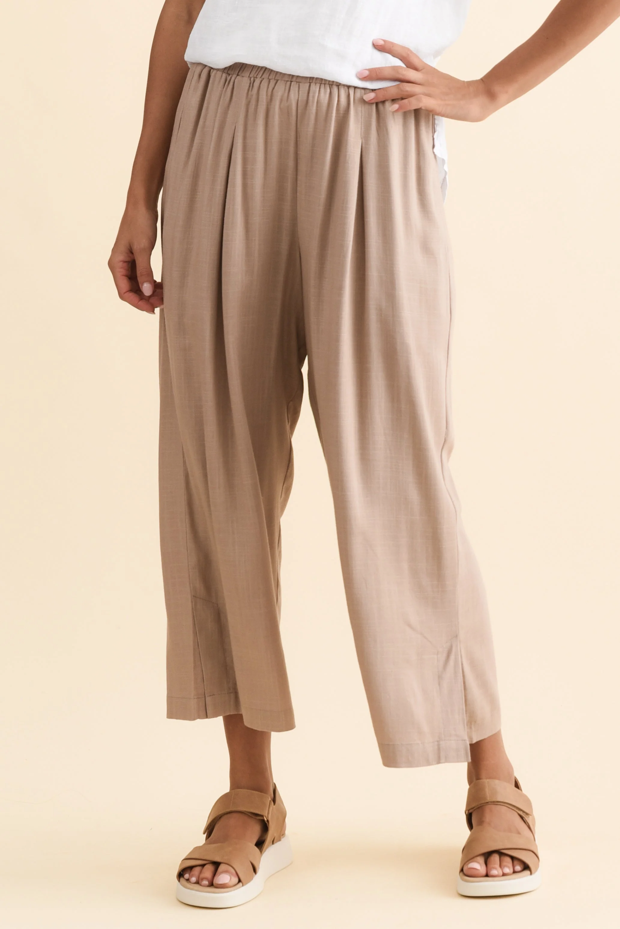 Belinda Taupe Linen Blend Cropped Pants