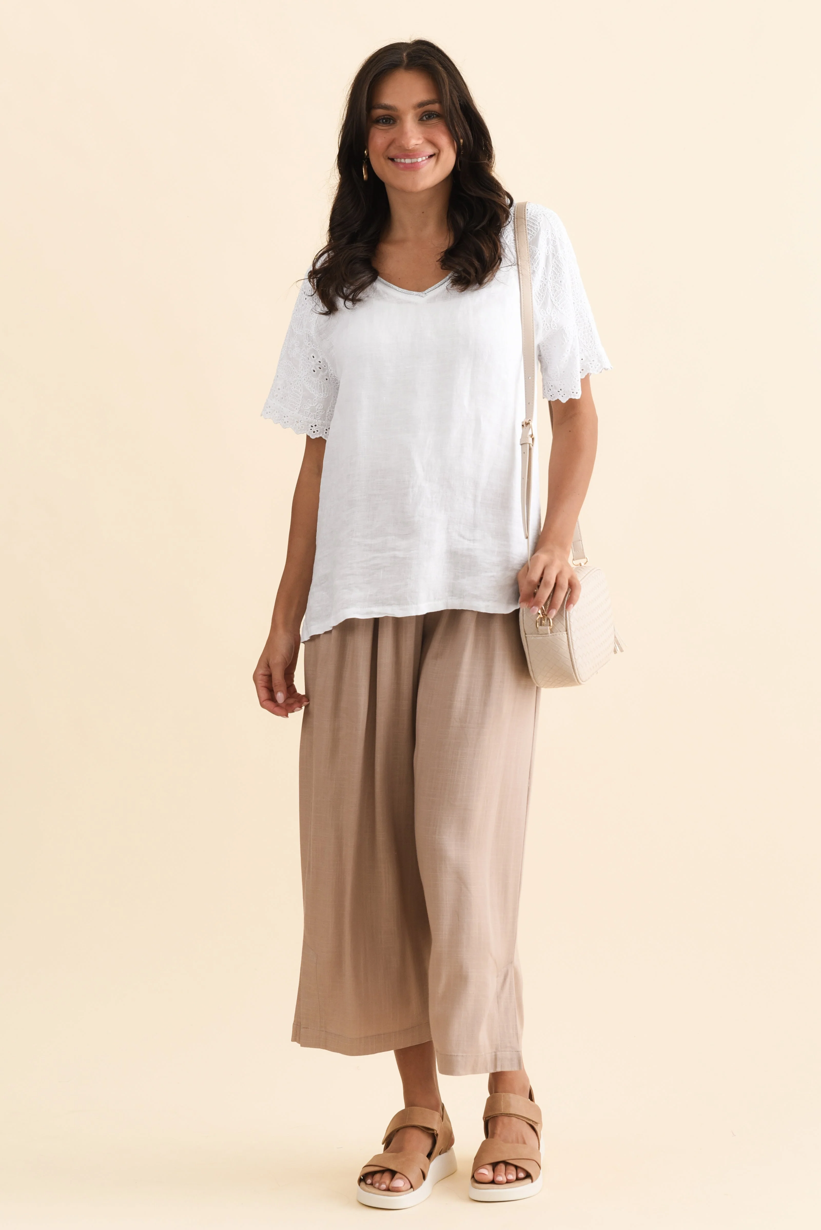 Belinda Taupe Linen Blend Cropped Pants - Image 2