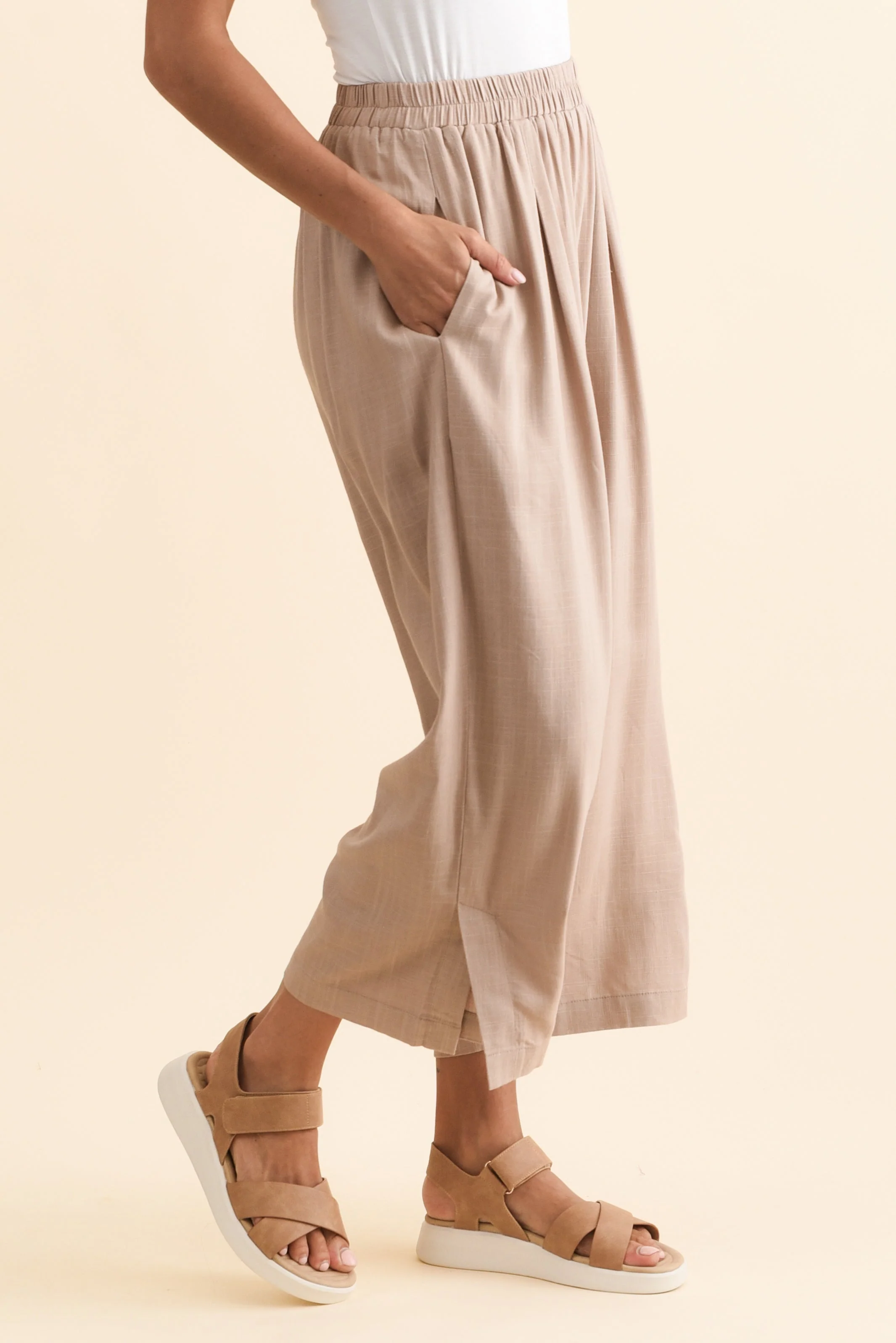 Belinda Taupe Linen Blend Cropped Pants - Image 3