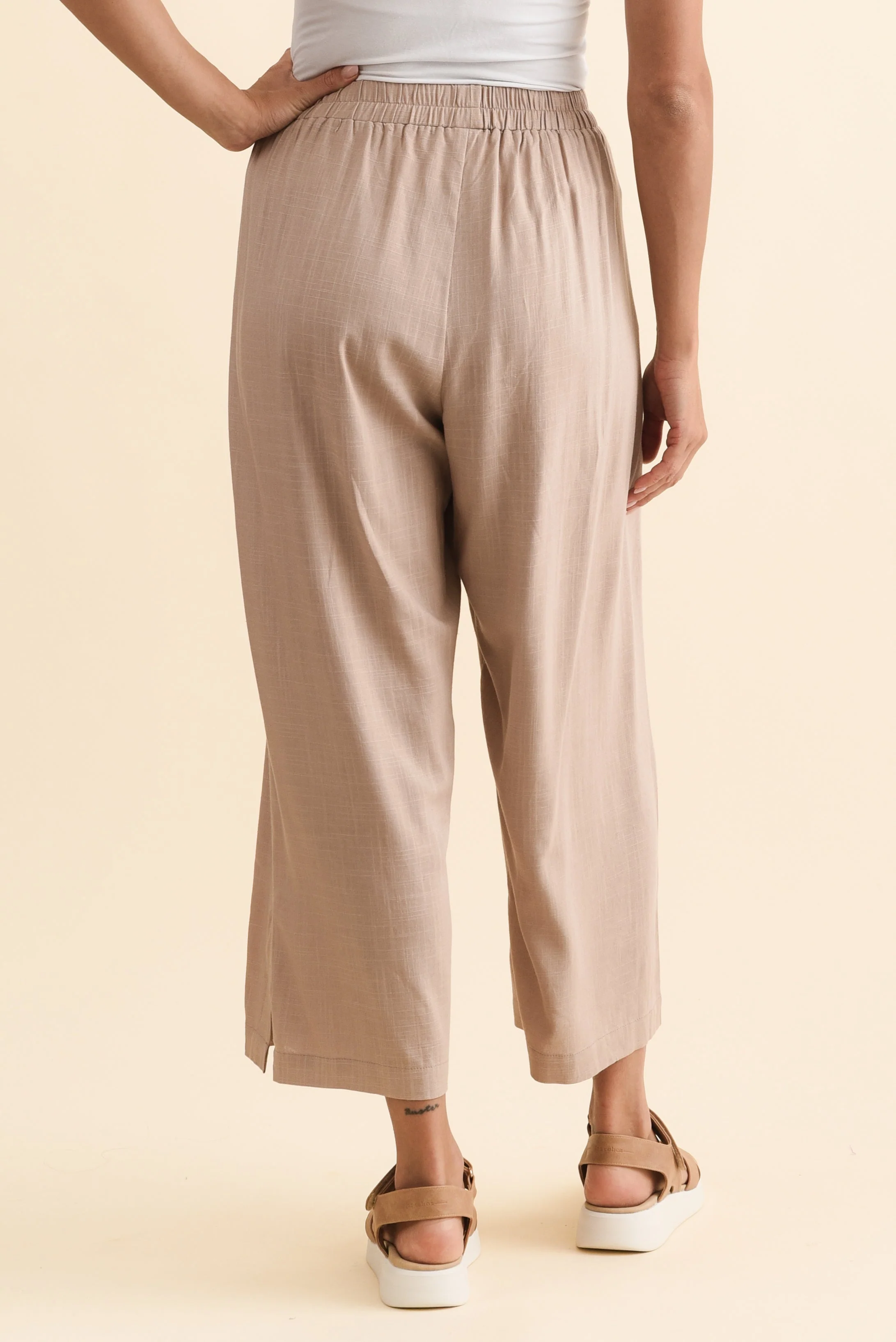 Belinda Taupe Linen Blend Cropped Pants - Image 4