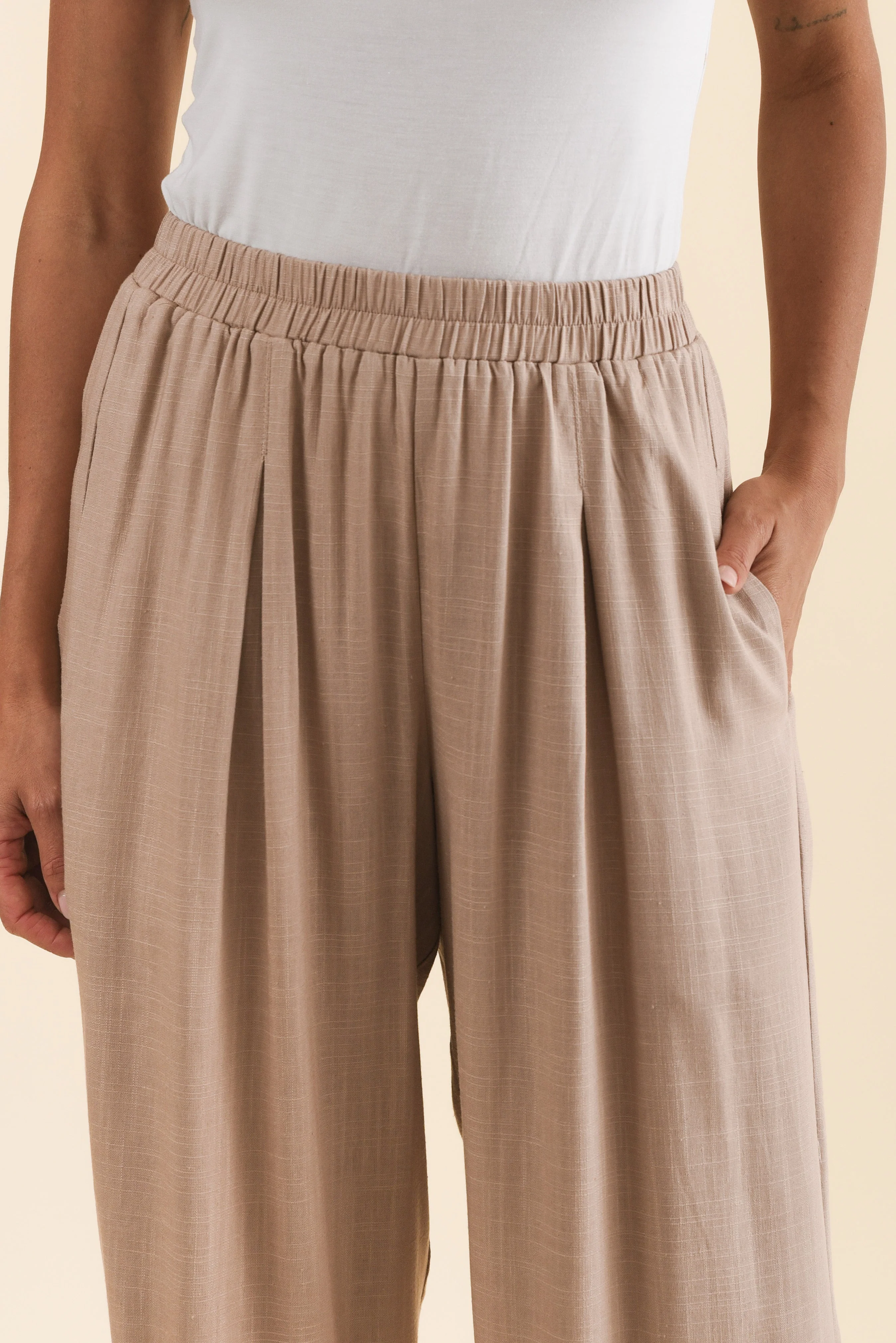 Belinda Taupe Linen Blend Cropped Pants - Image 5