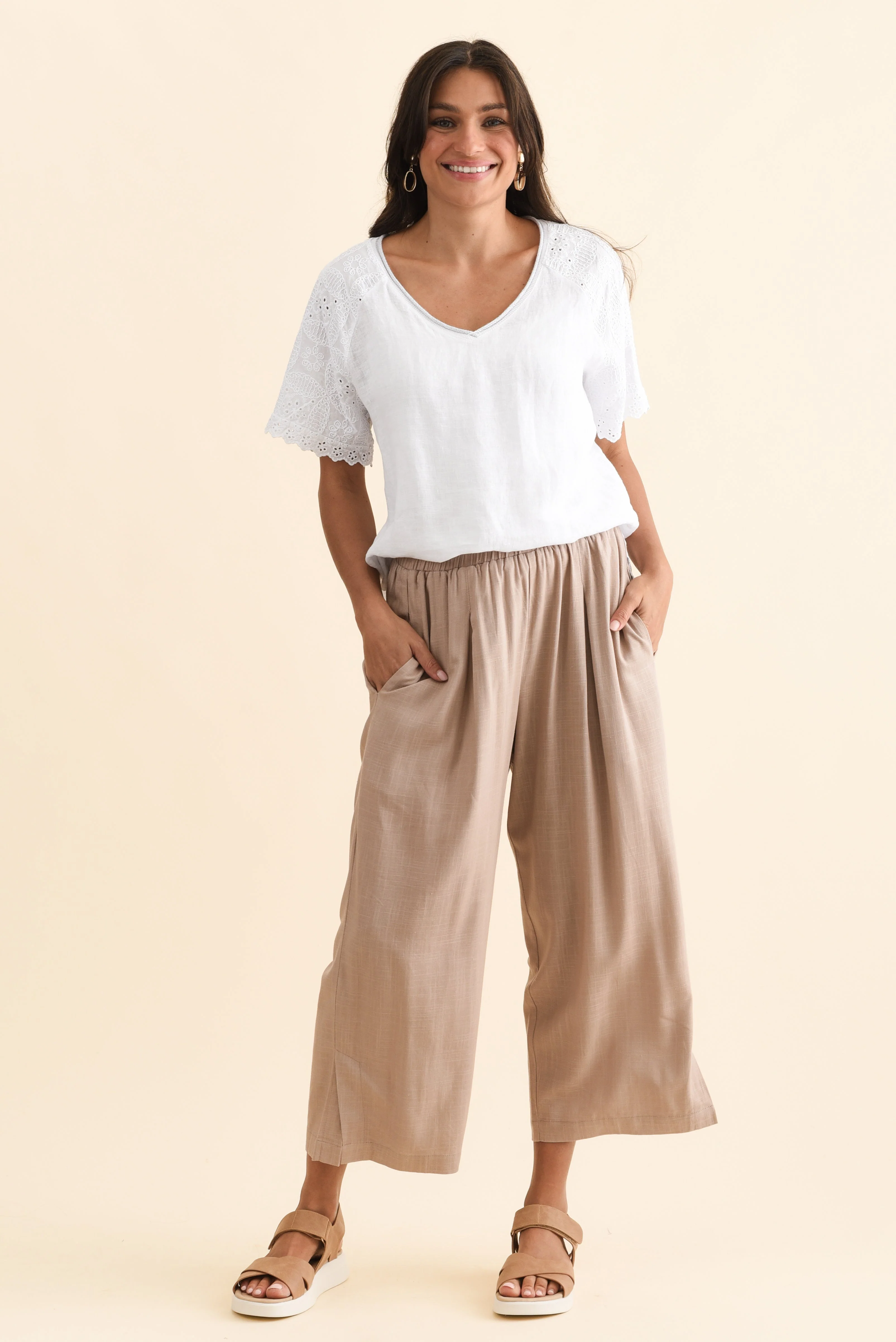 Belinda Taupe Linen Blend Cropped Pants - Image 6
