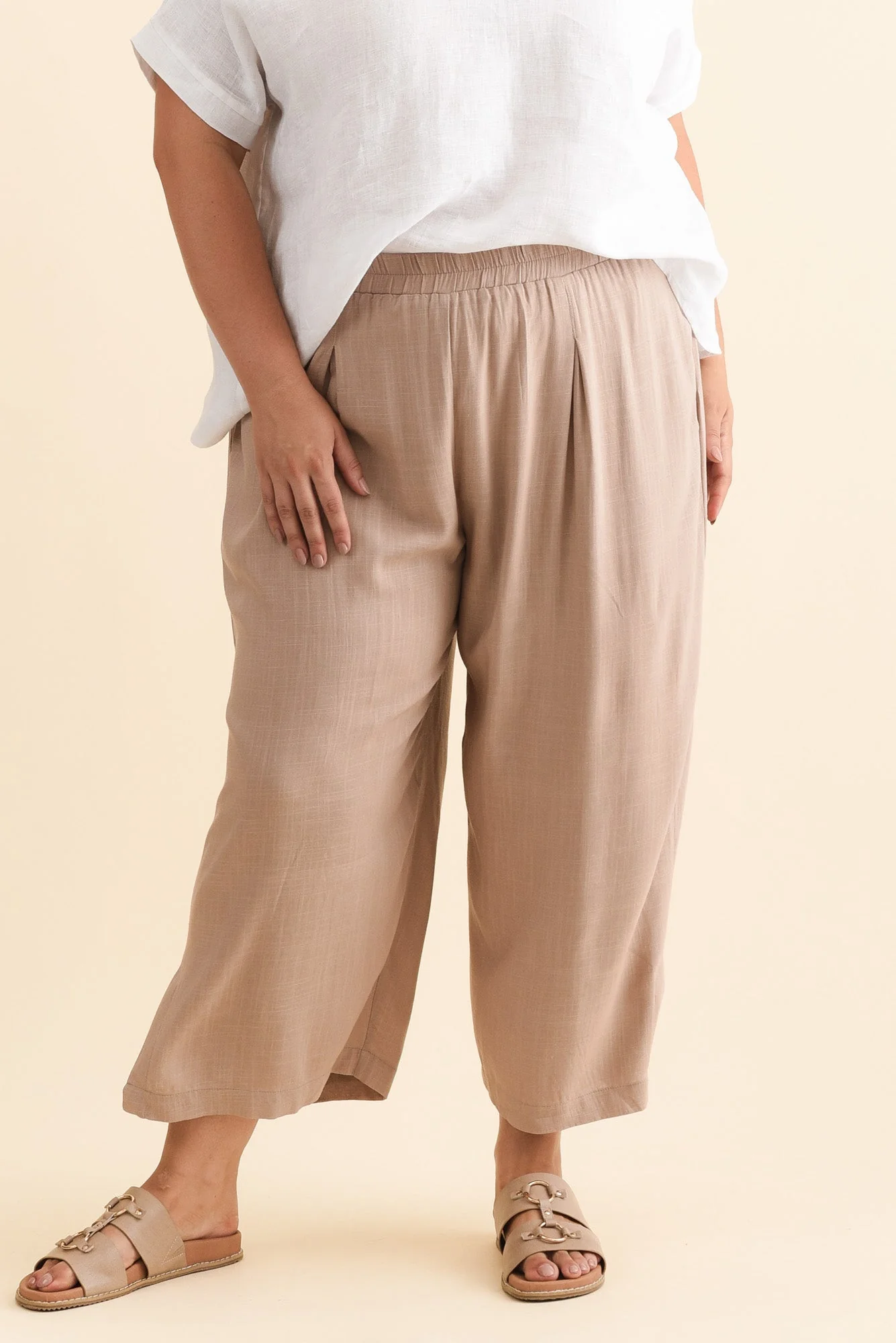 Belinda Taupe Linen Blend Cropped Pants - Image 7