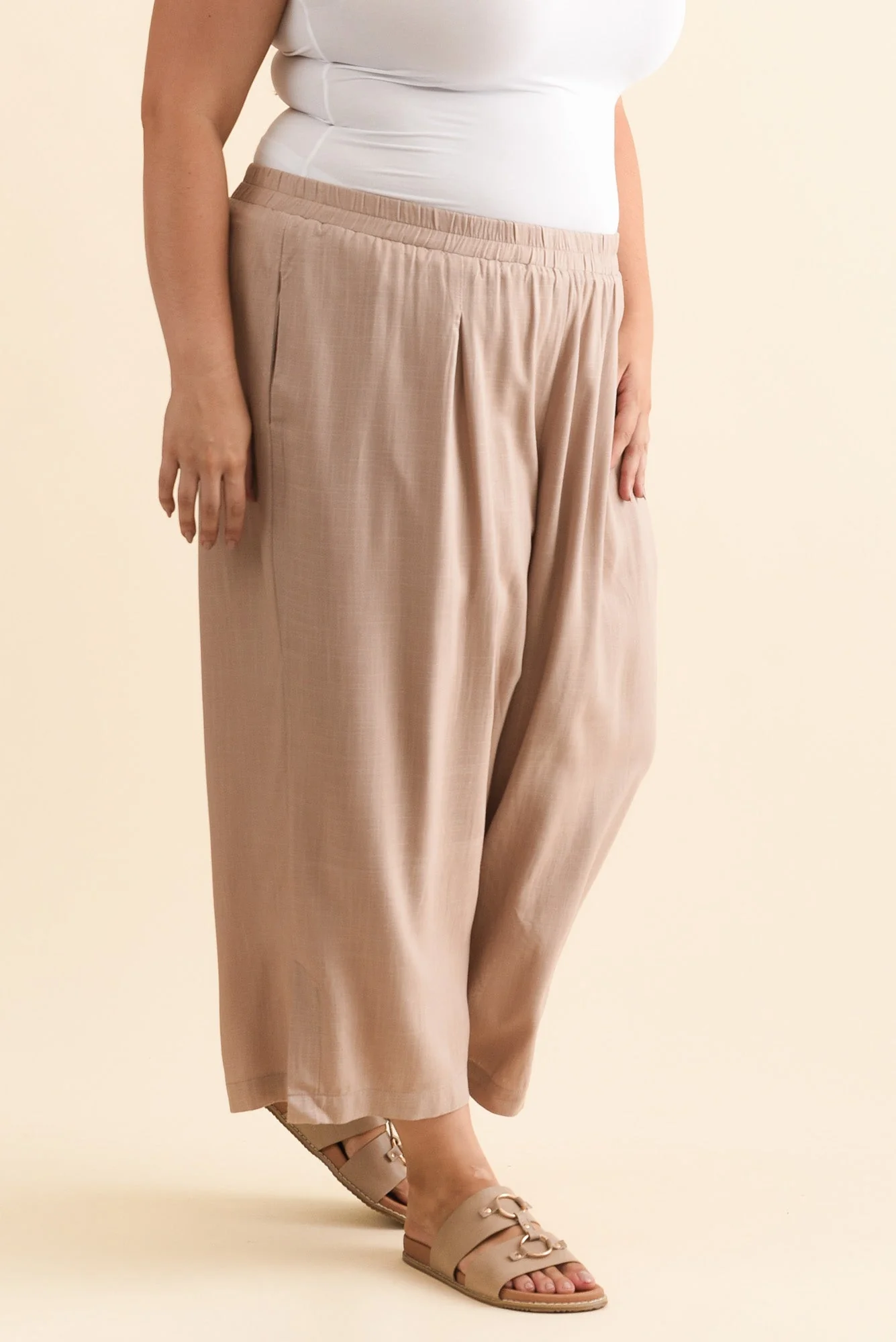 Belinda Taupe Linen Blend Cropped Pants - Image 9