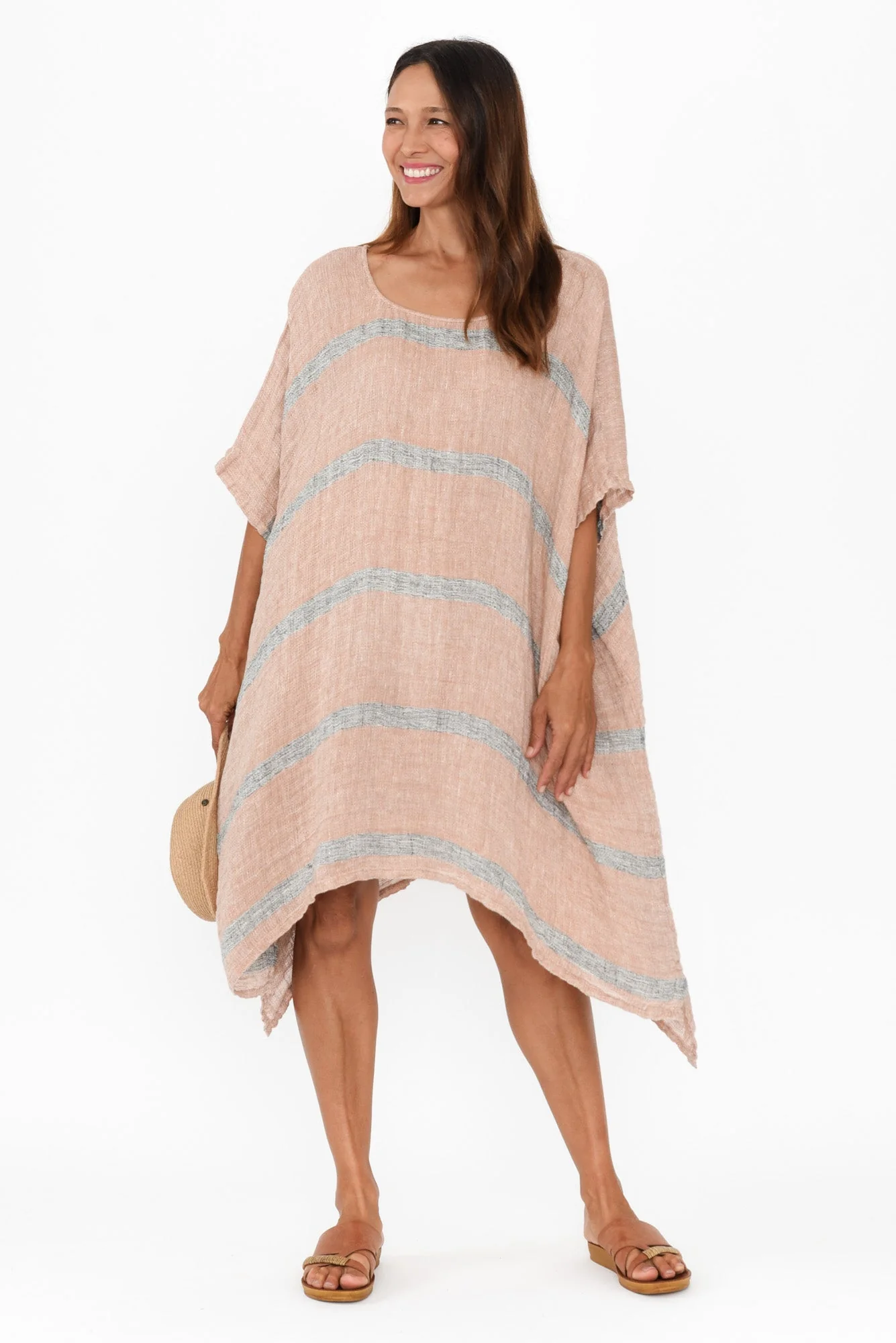 Belize Pink Stripe Linen Kaftan
