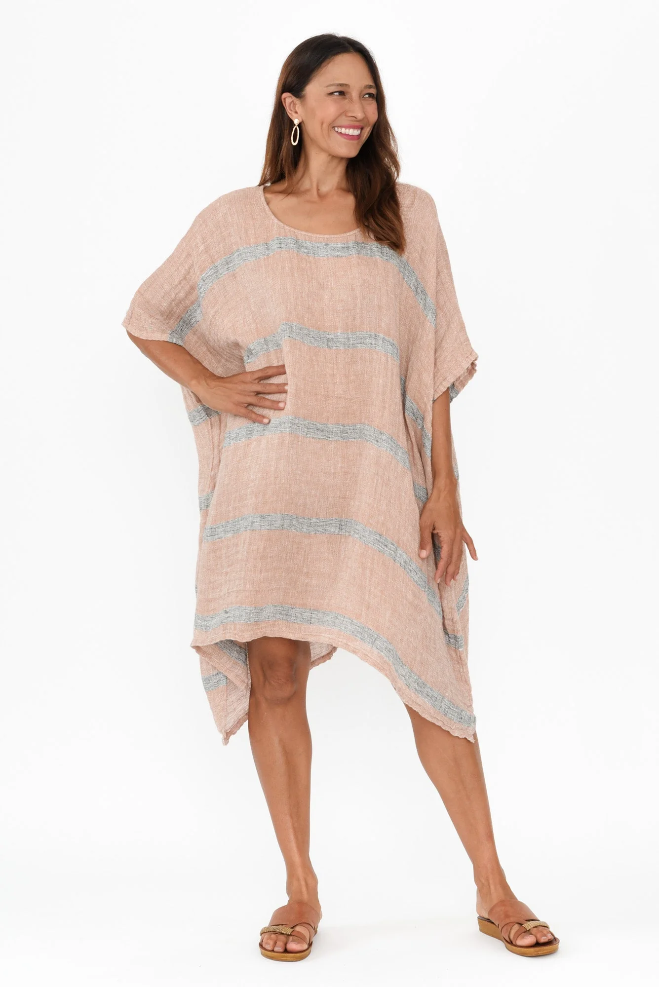 Belize Pink Stripe Linen Kaftan - Image 2